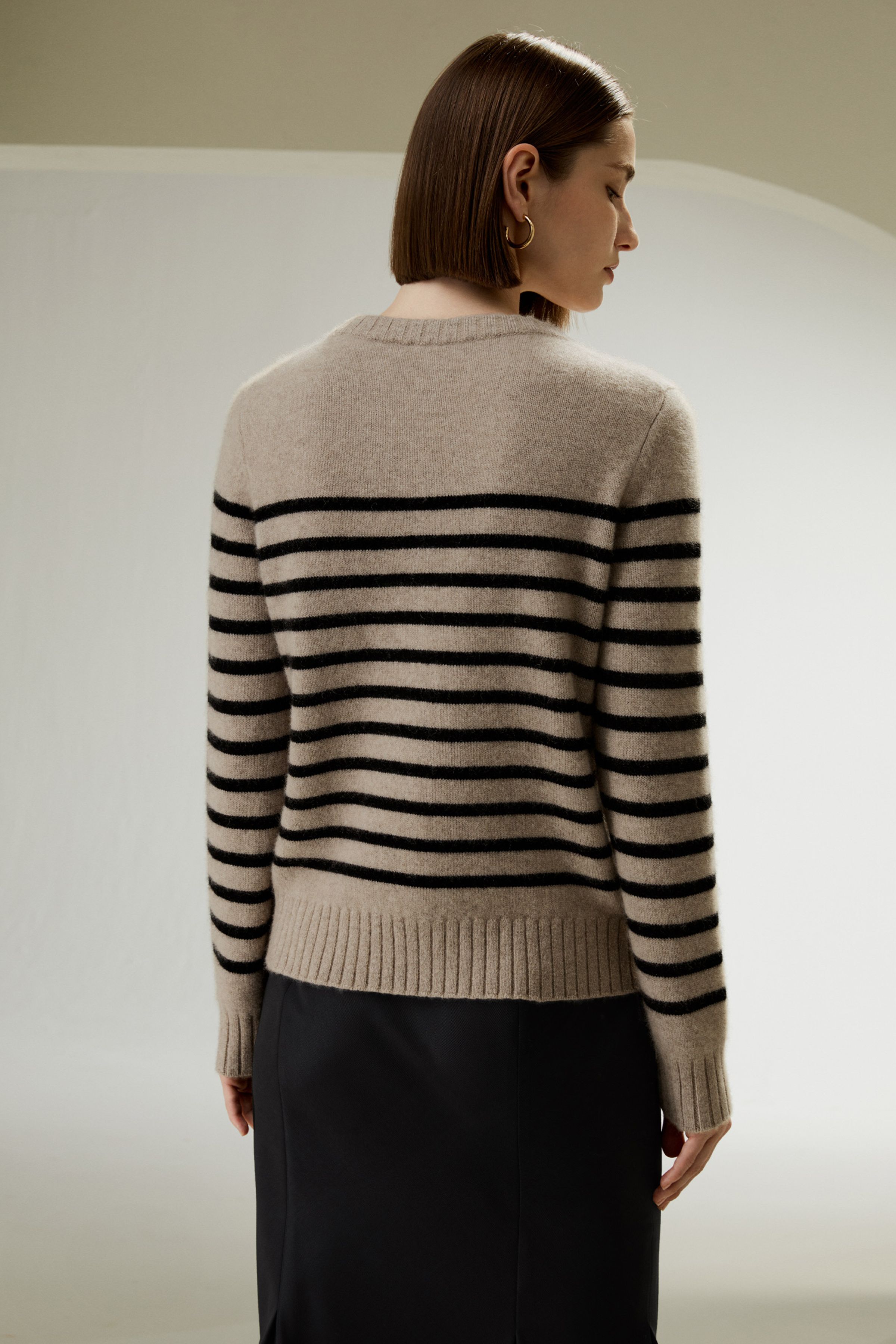 Striped Round Collar Cashmere Sweater