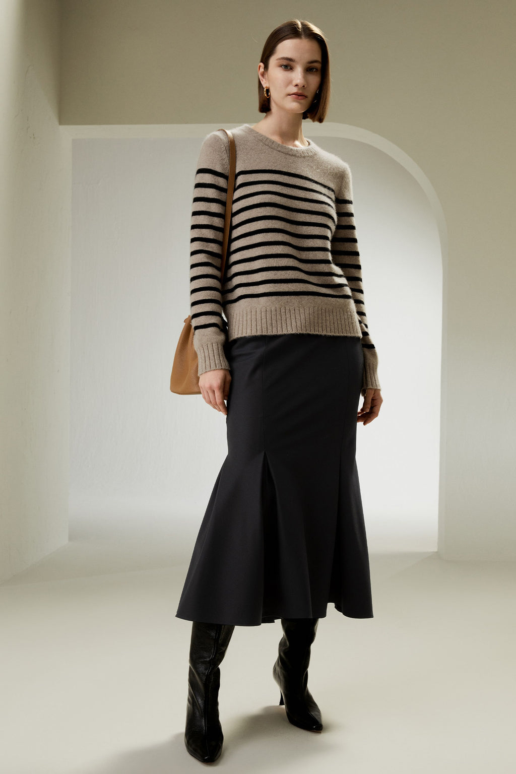 Striped Round Collar Cashmere Sweater