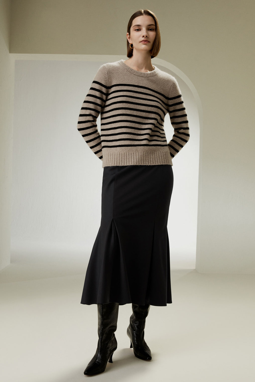 Striped Round Collar Cashmere Sweater