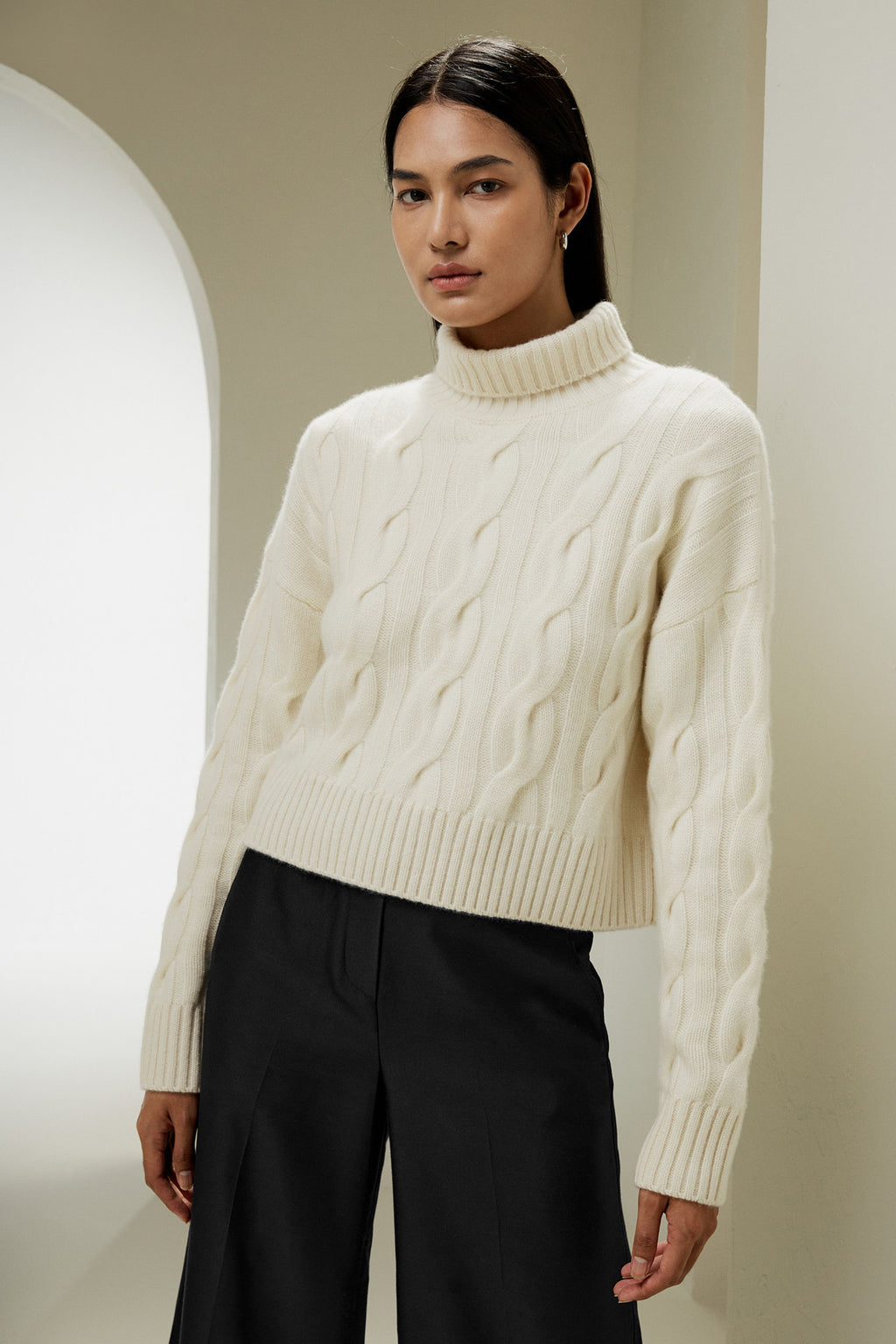 Cable Knit Cashmere Turtleneck Sweater