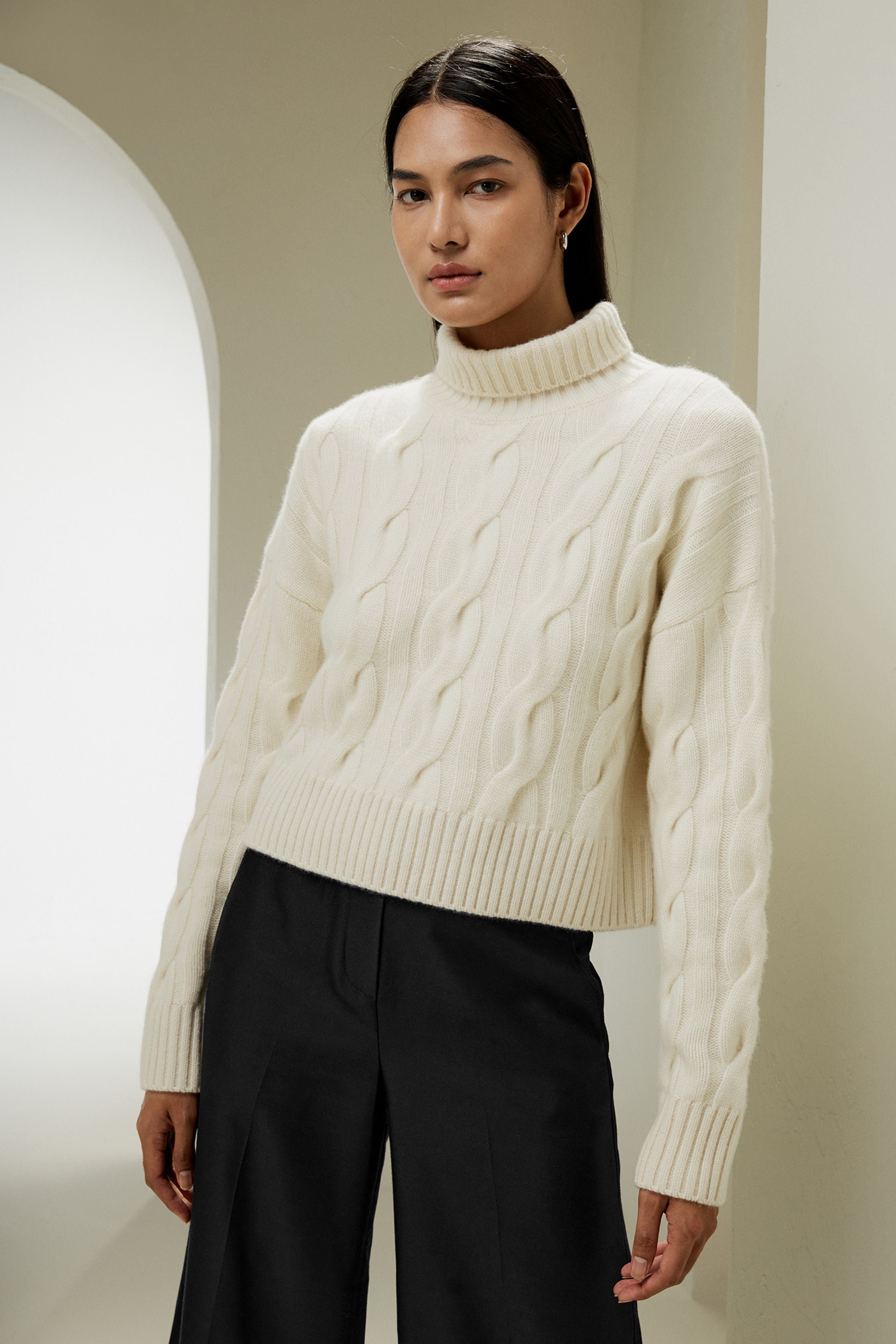 Cable Knit Cashmere Turtleneck Sweater
