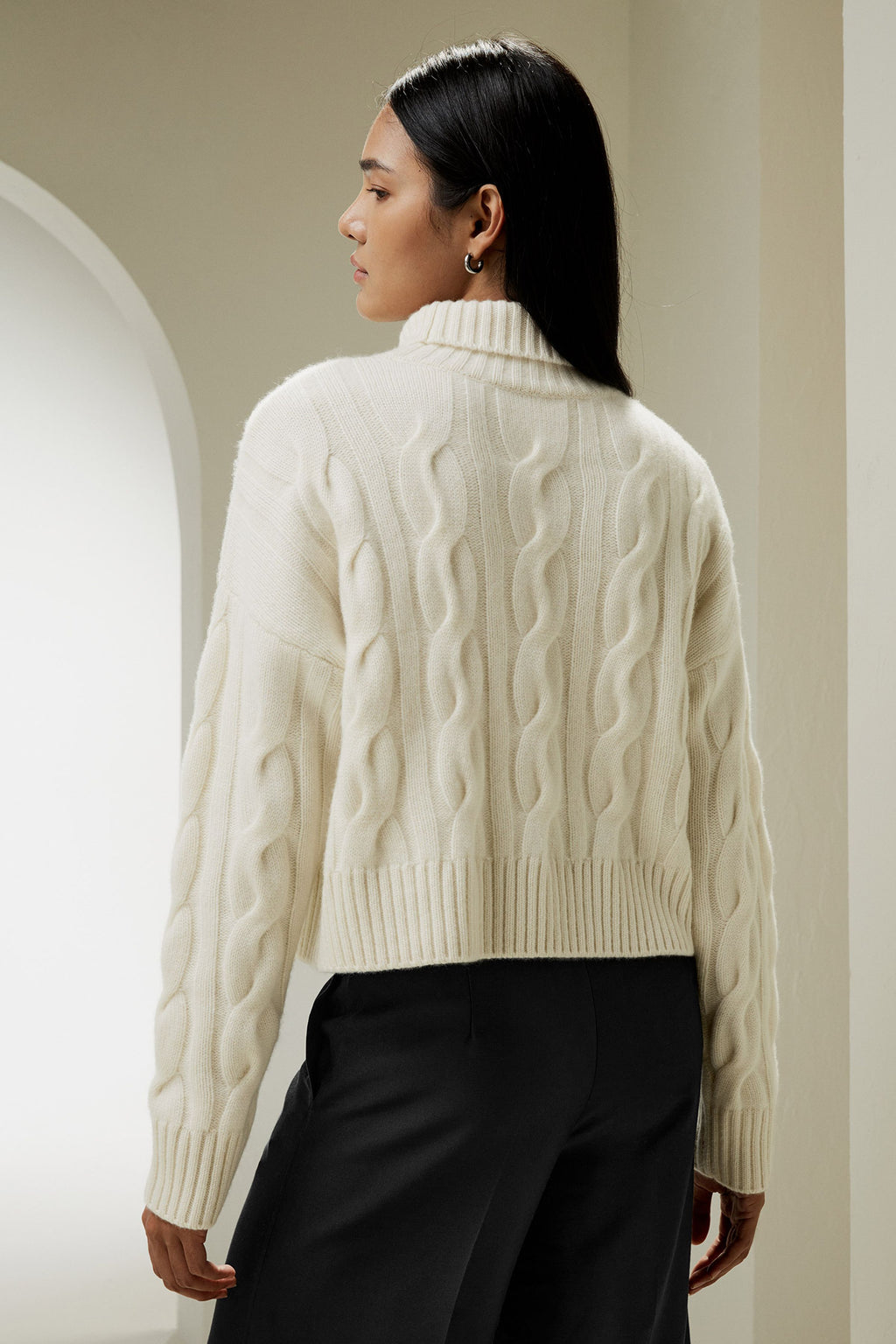 Cable Knit Cashmere Turtleneck Sweater
