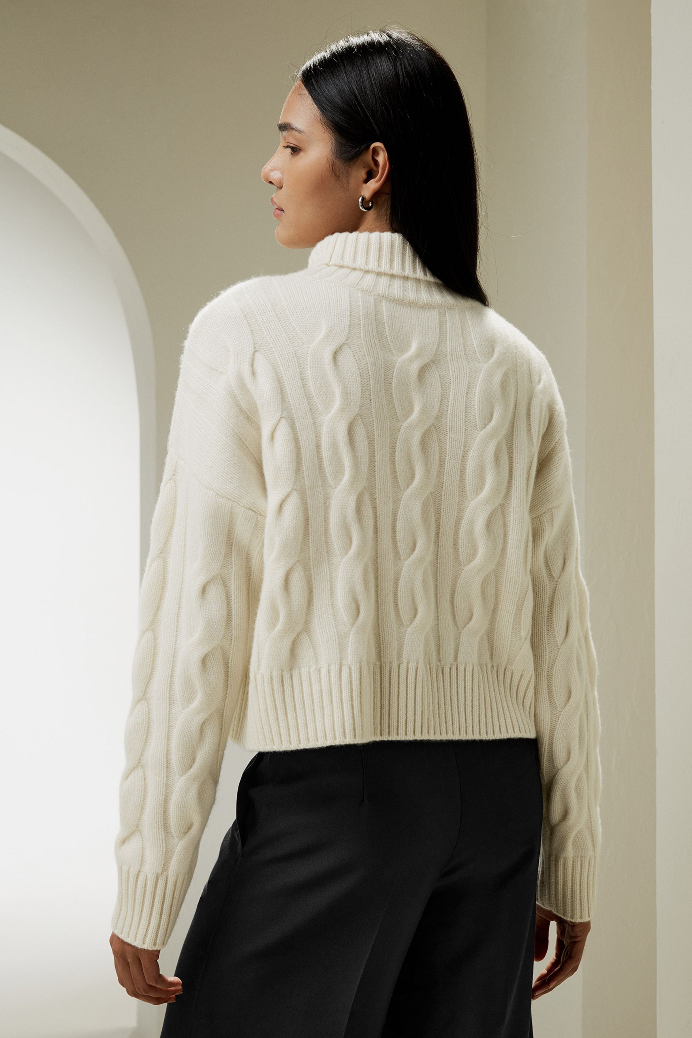 Cable Knit Cashmere Turtleneck Sweater