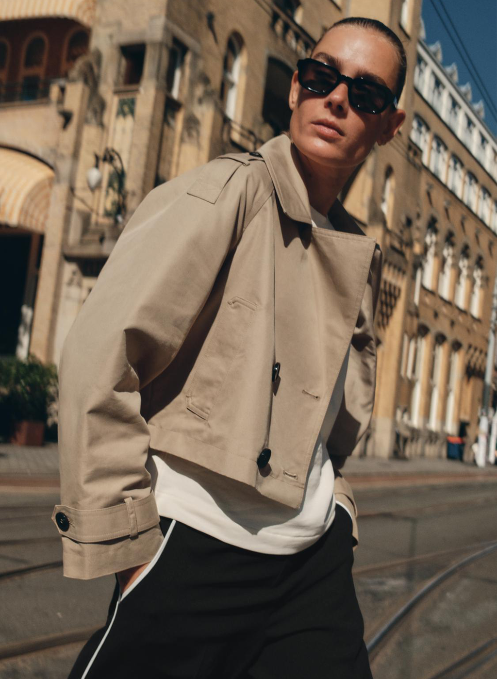 Double-Breasted Short Trench Coat