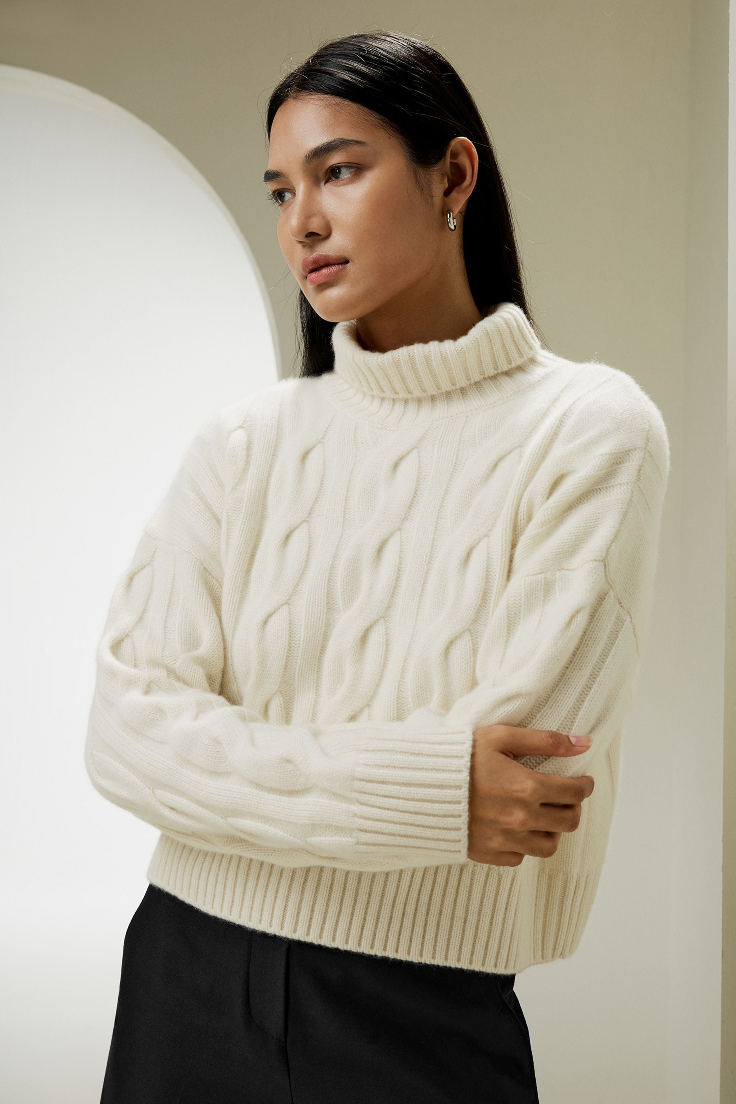 Cable Knit Cashmere Turtleneck Sweater