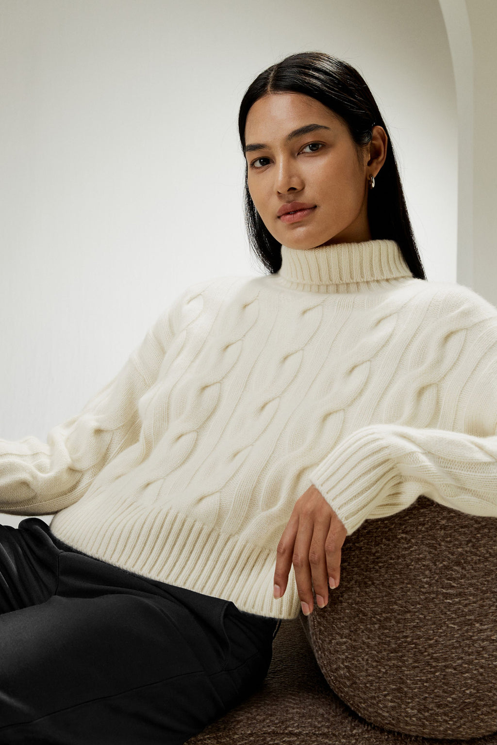 Cable Knit Cashmere Turtleneck Sweater