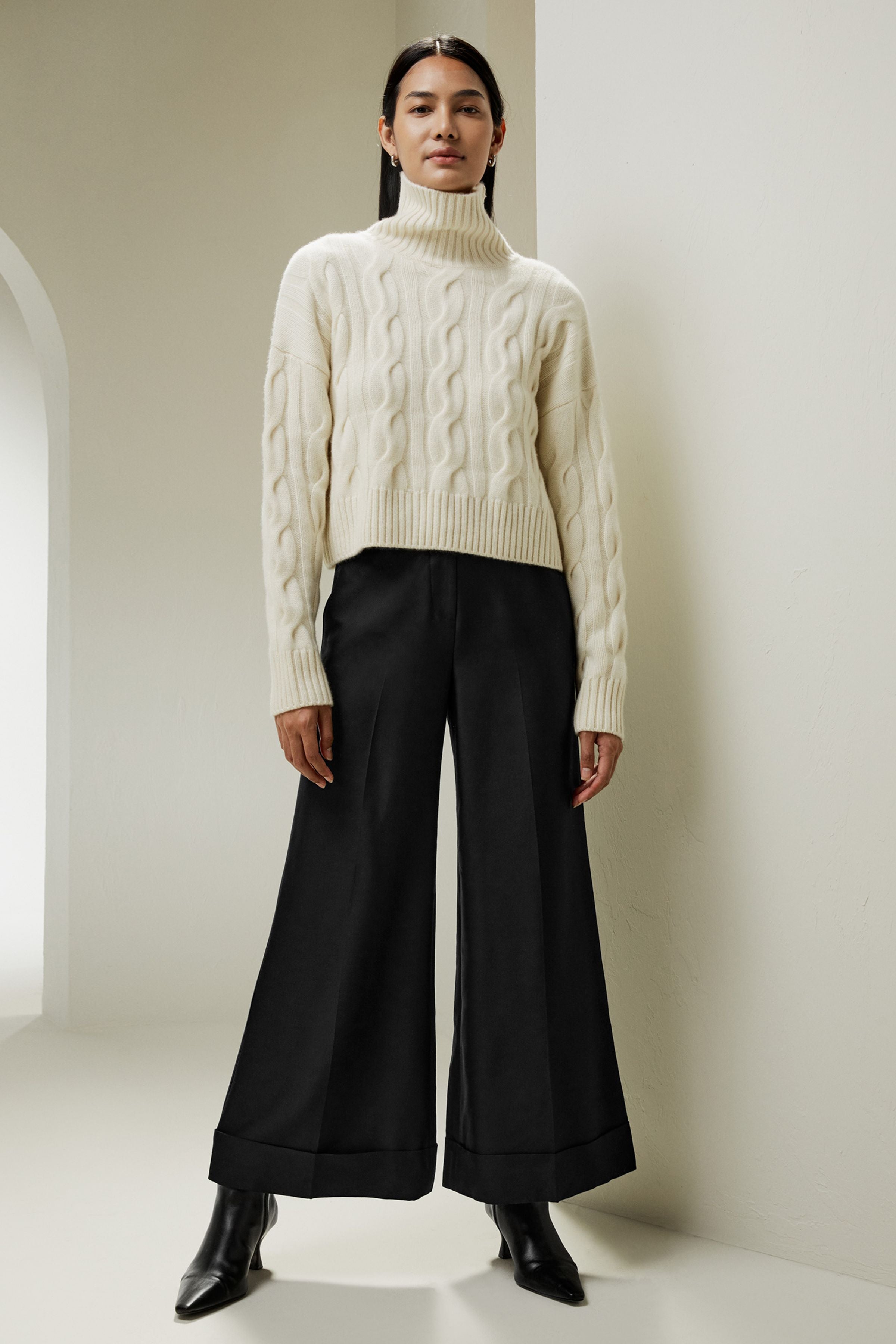 Cable Knit Cashmere Turtleneck Sweater
