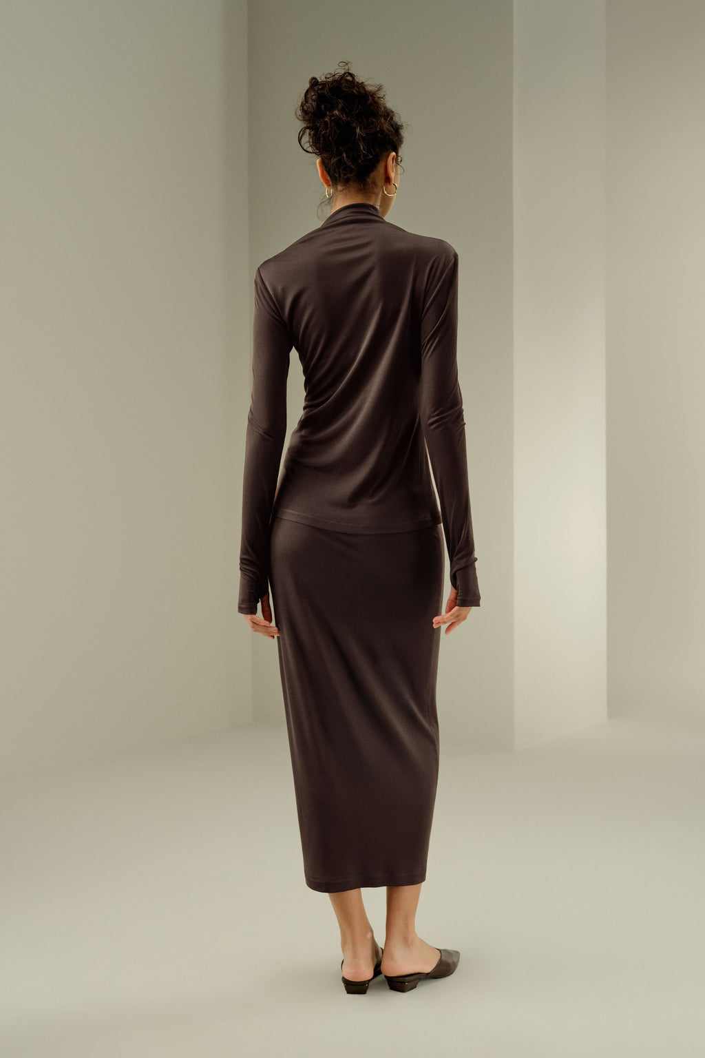 Slim Fitted Silk Jersey Long Sleeve Top