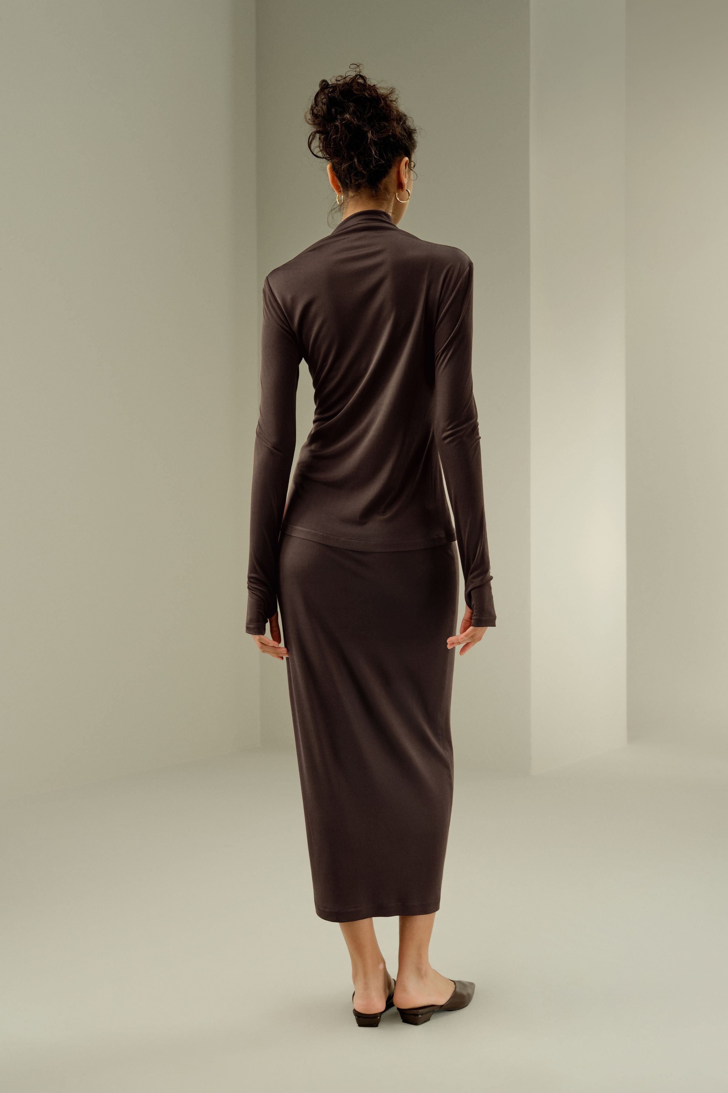 Slim Fitted Silk Jersey Long Sleeve Top