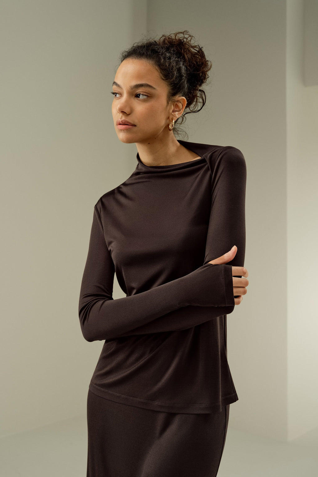 Slim Fitted Silk Jersey Long Sleeve Top