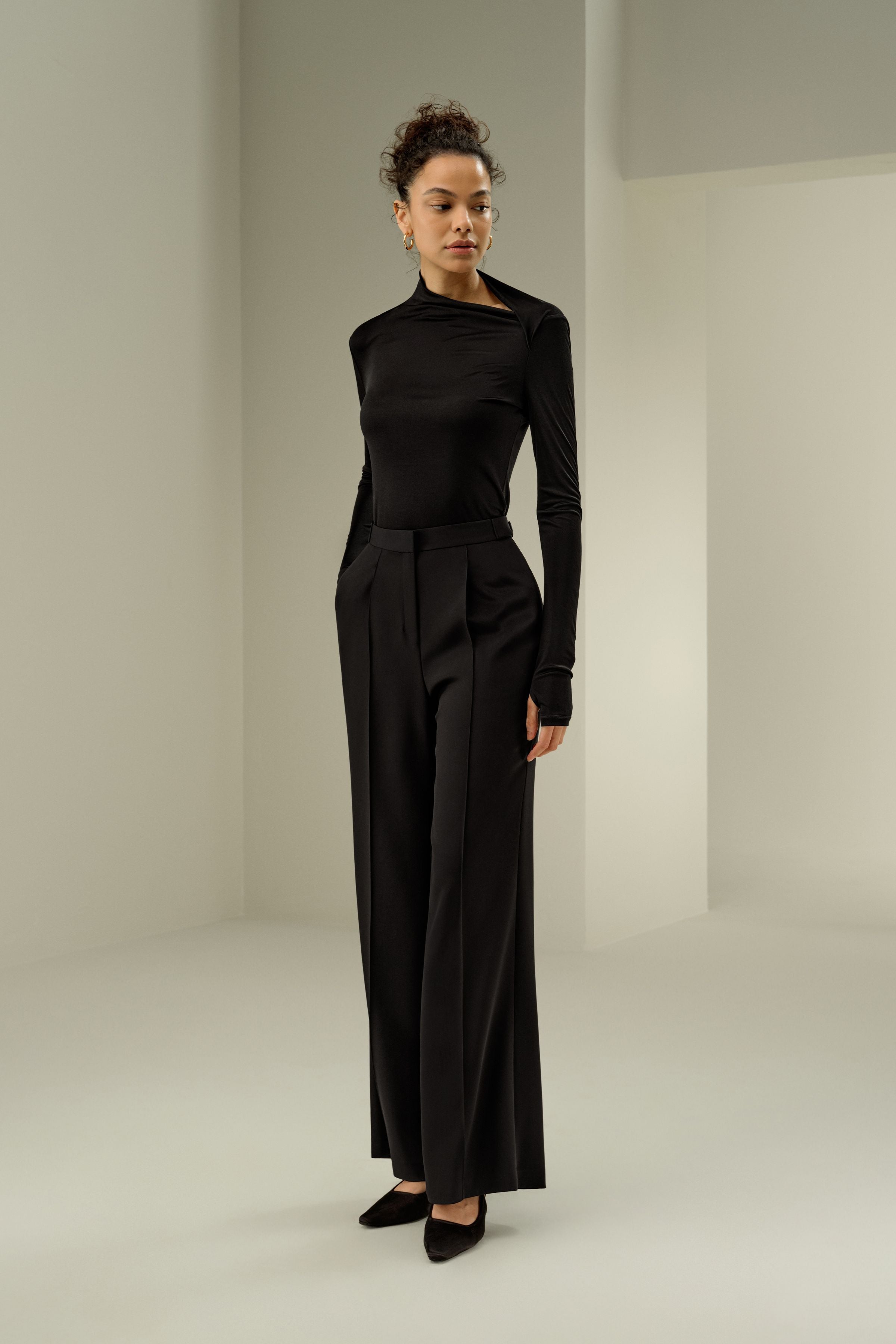 Slim Fitted Silk Jersey Long Sleeve Top