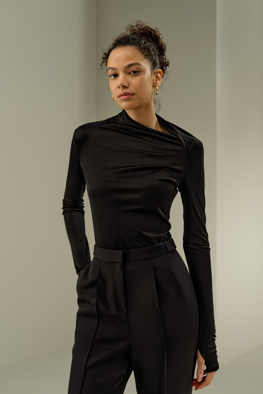 Slim Fitted Silk Jersey Long Sleeve Top