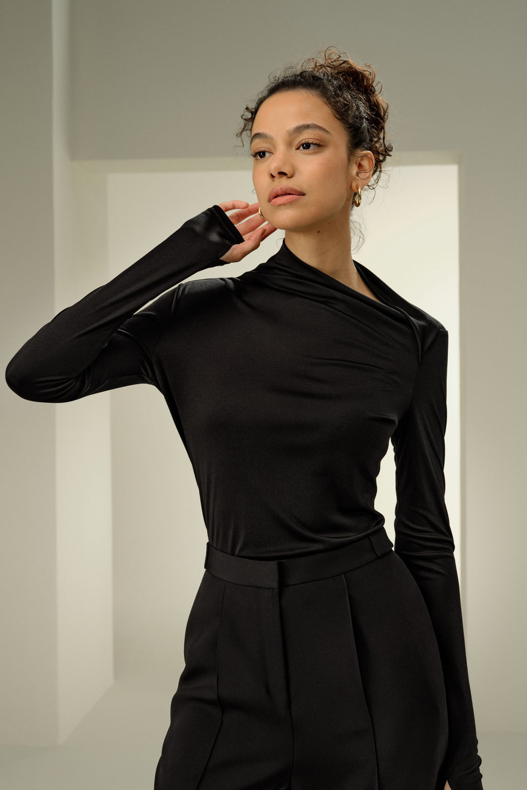 Slim Fitted Silk Jersey Long Sleeve Top