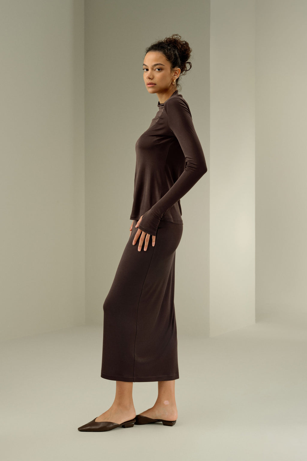 Slim Fitted Silk Jersey Long Sleeve Top