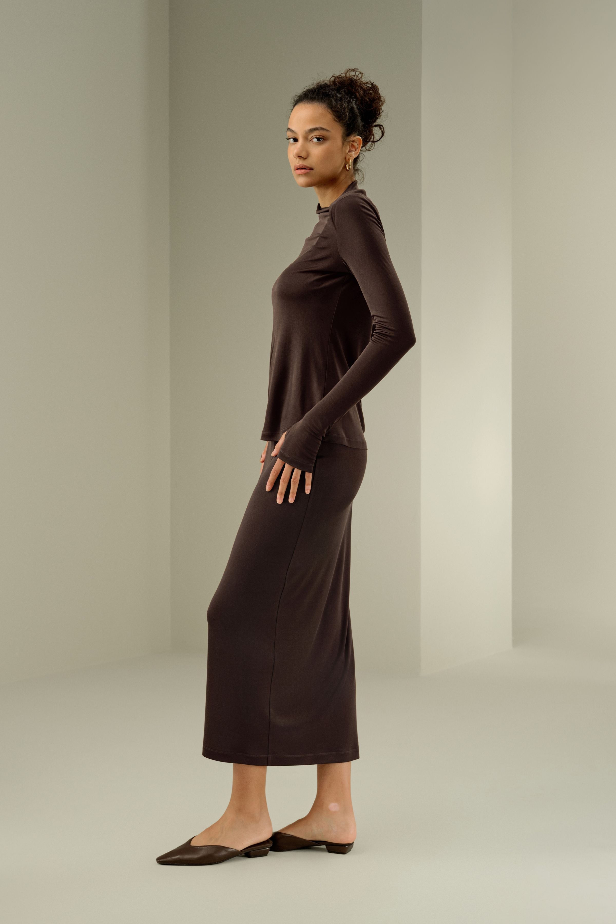 Slim Fitted Silk Jersey Long Sleeve Top