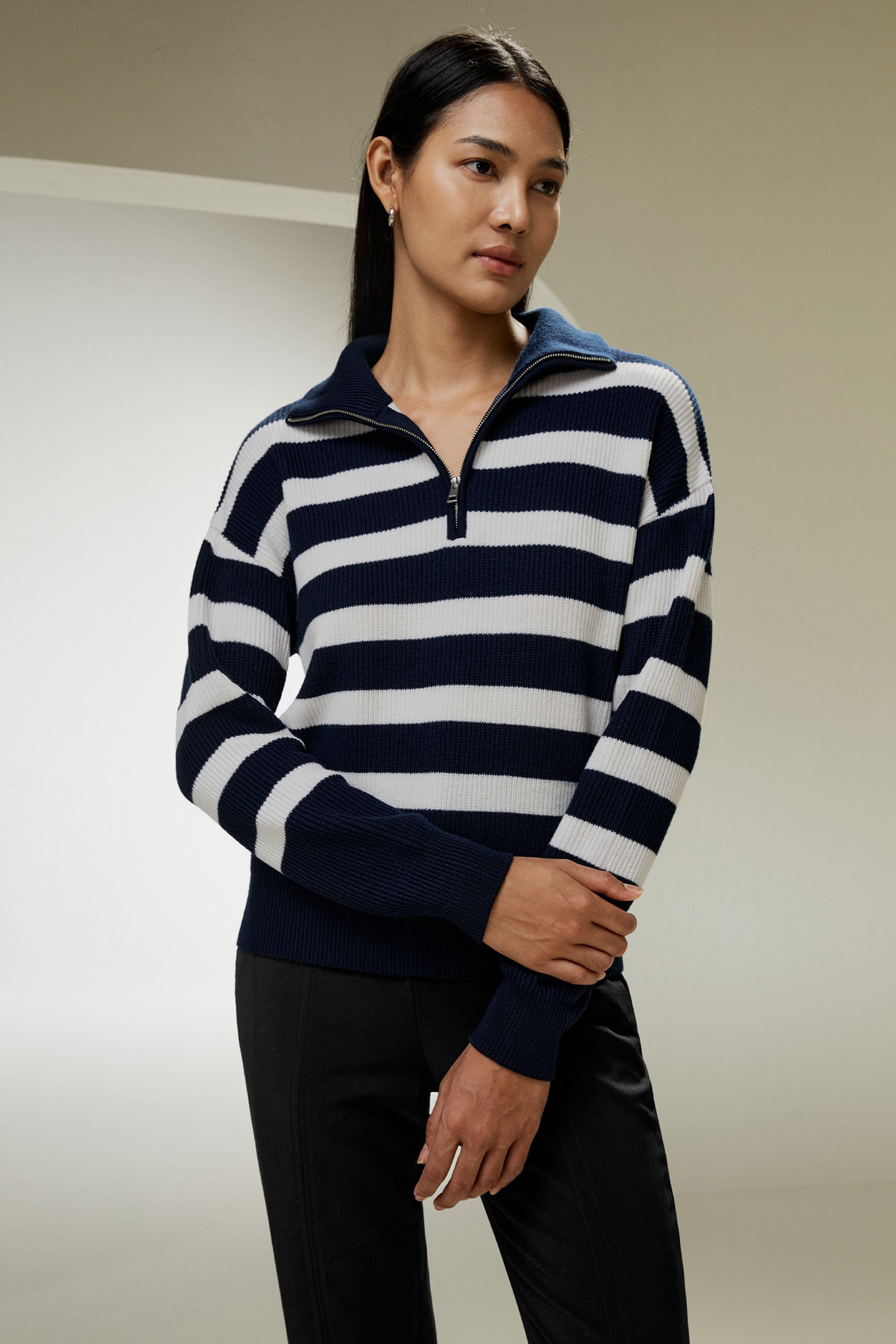 Collared Quarter-Zip Wool Sweater