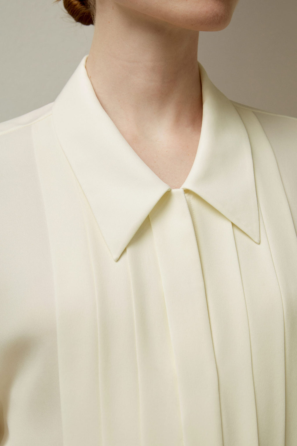 Pleated Point Collar Silk Blouse