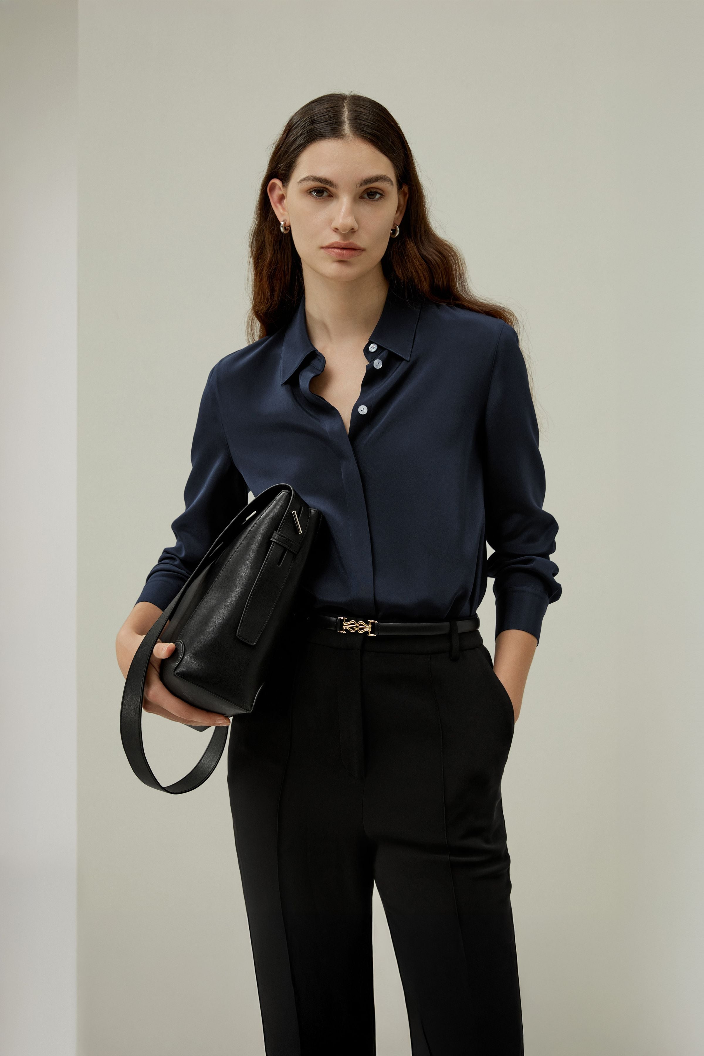 Graceful Button Up Silk Blouse