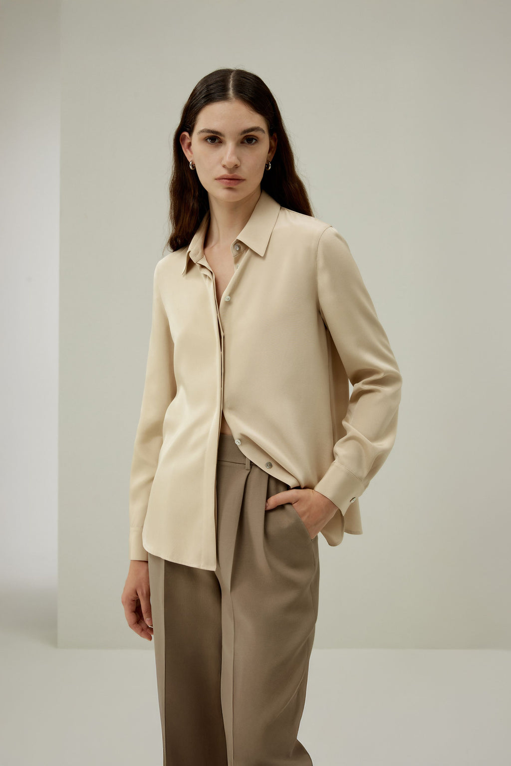 Graceful Button Up Silk Blouse