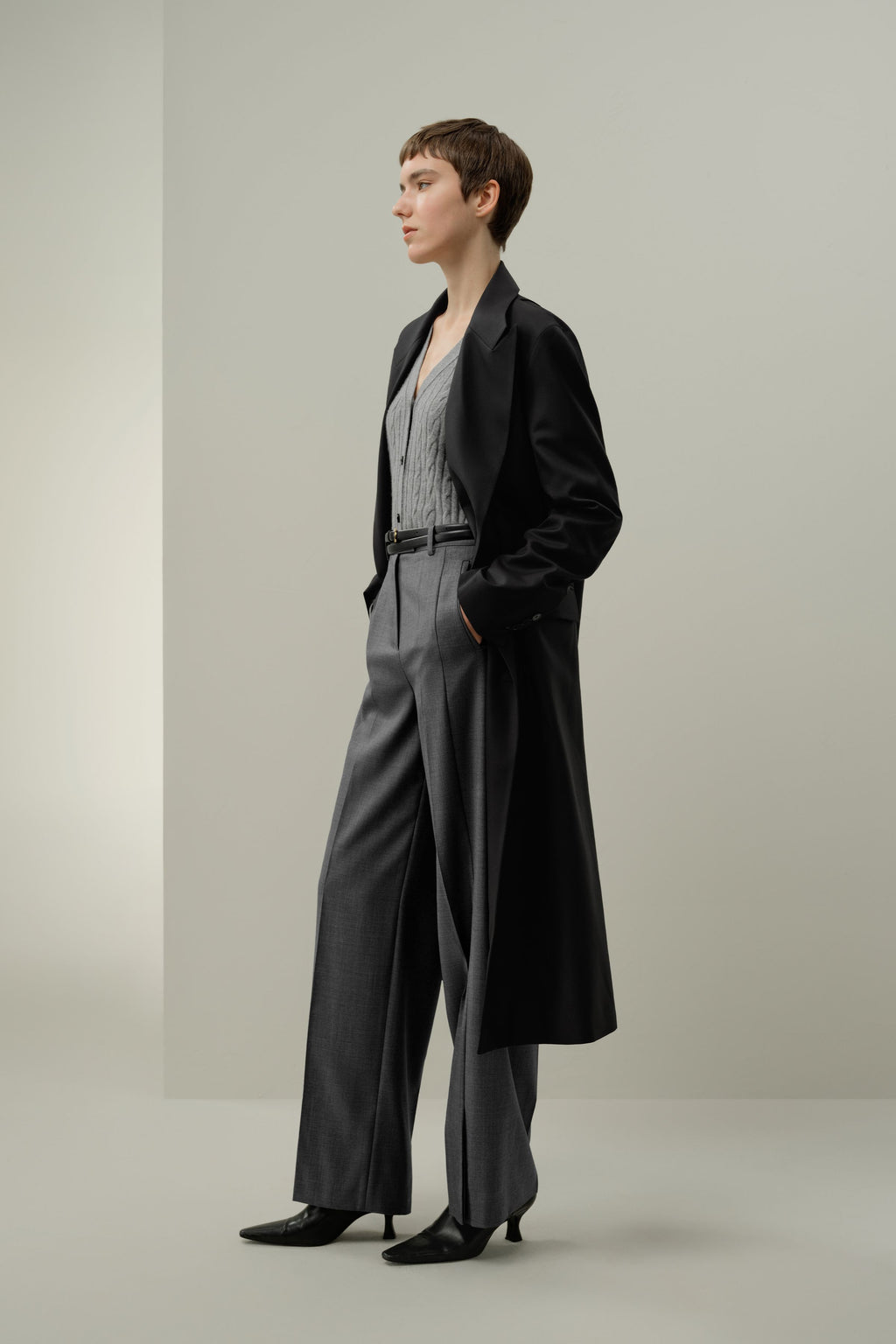 Draped Silk-Wool Draped Long Coat