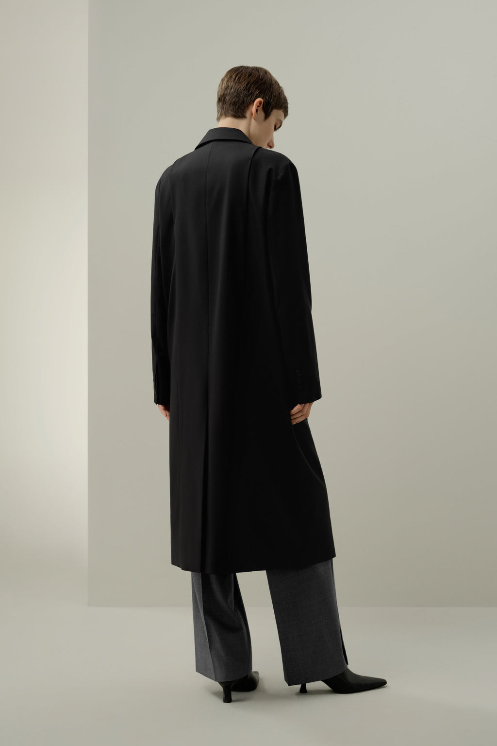 Draped Silk-Wool Draped Long Coat