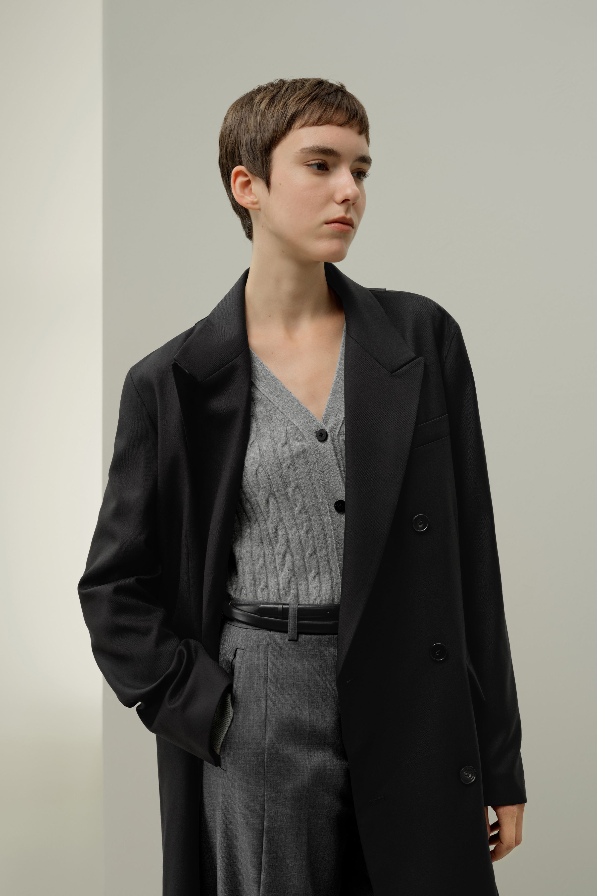 Draped Silk-Wool Draped Long Coat