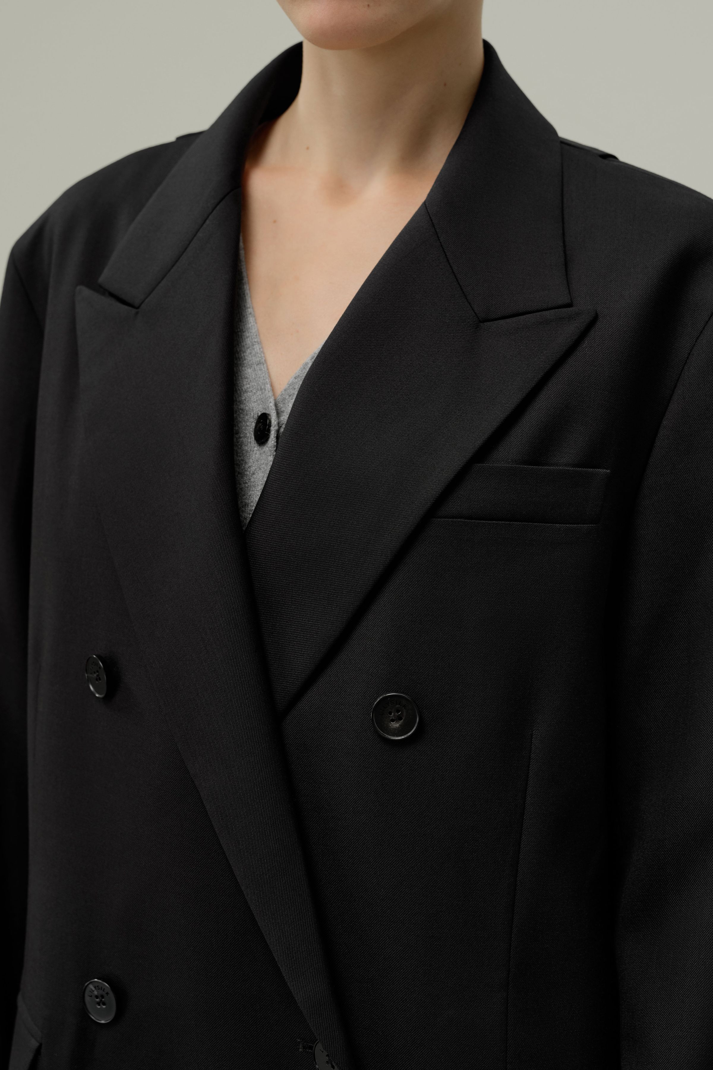 Draped Silk-Wool Draped Long Coat