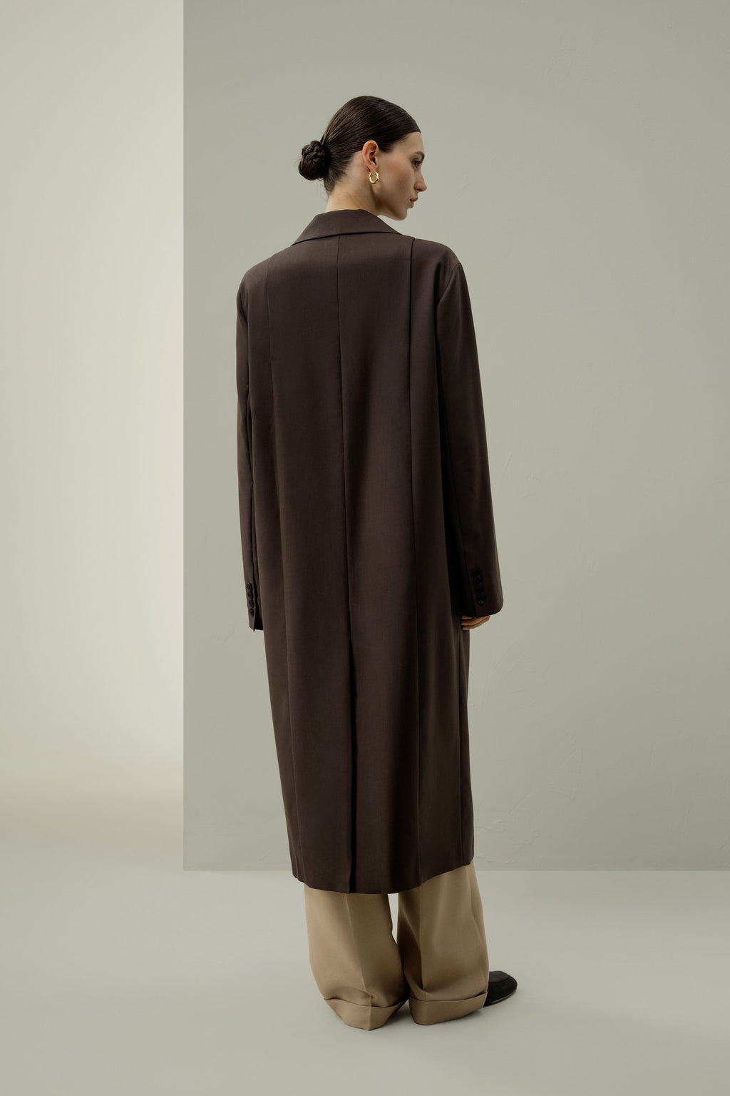 Draped Silk-Wool Draped Long Coat