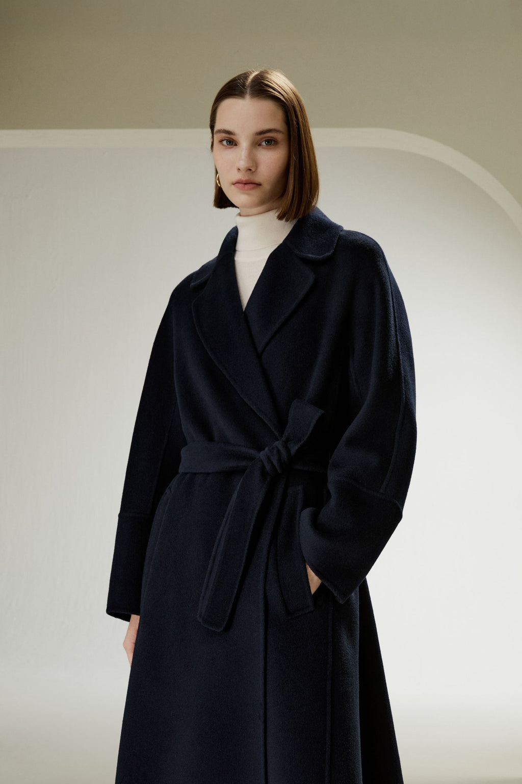 Double-faced Wool-blend Robe Coat
