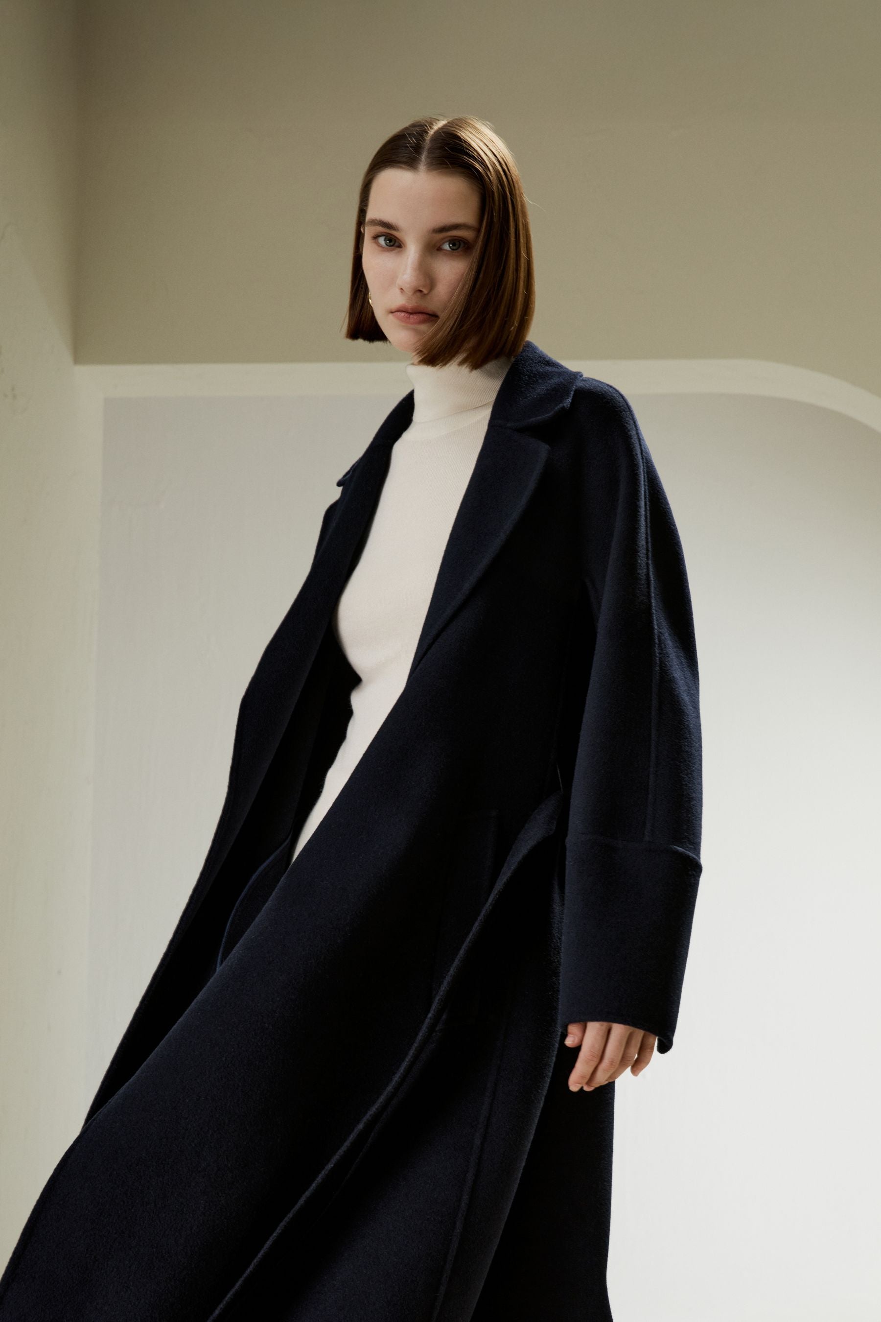 Double-faced Wool-blend Robe Coat