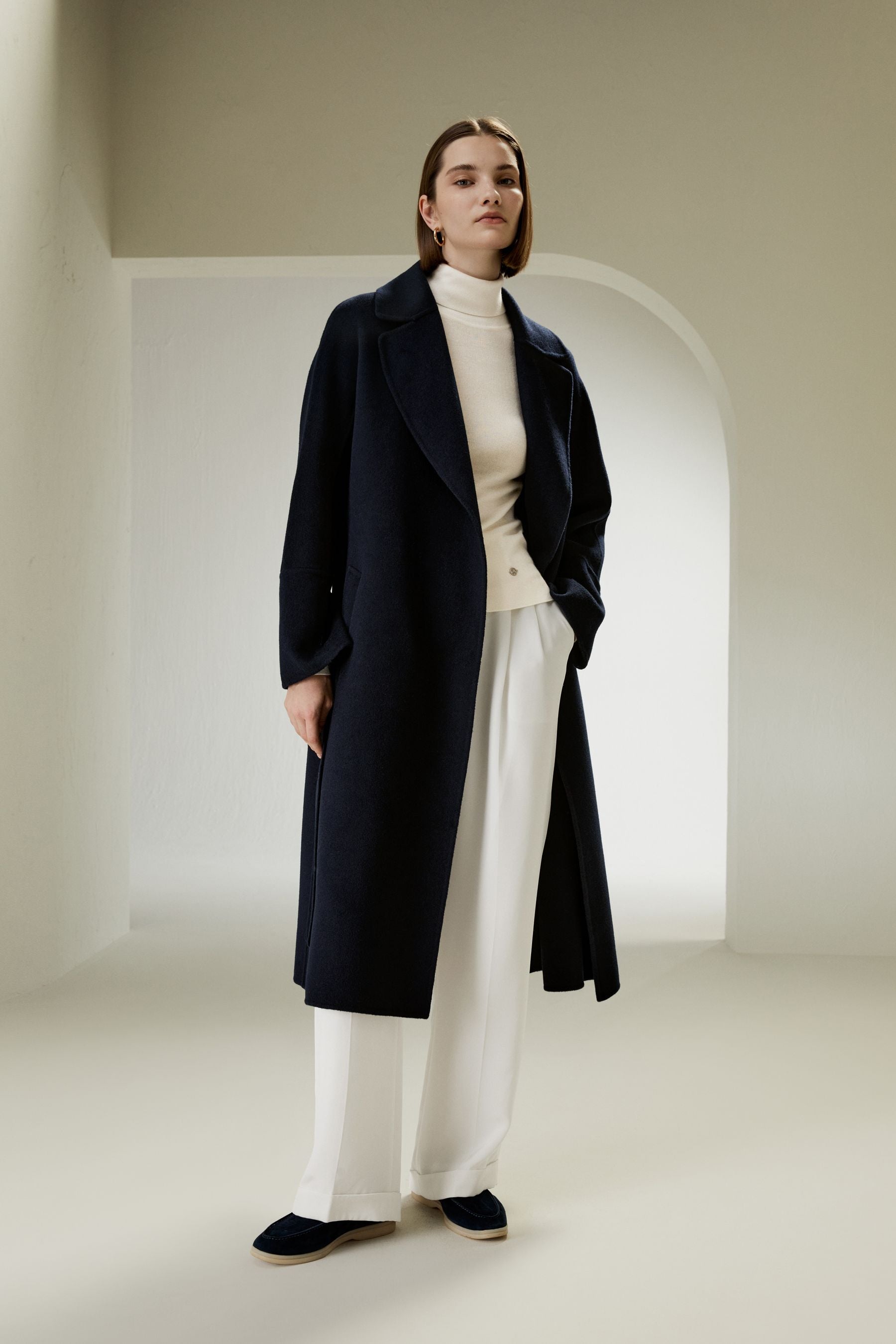 Double-faced Wool-blend Robe Coat