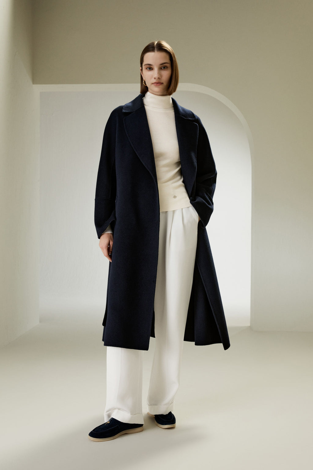 Double-faced Wool-blend Robe Coat