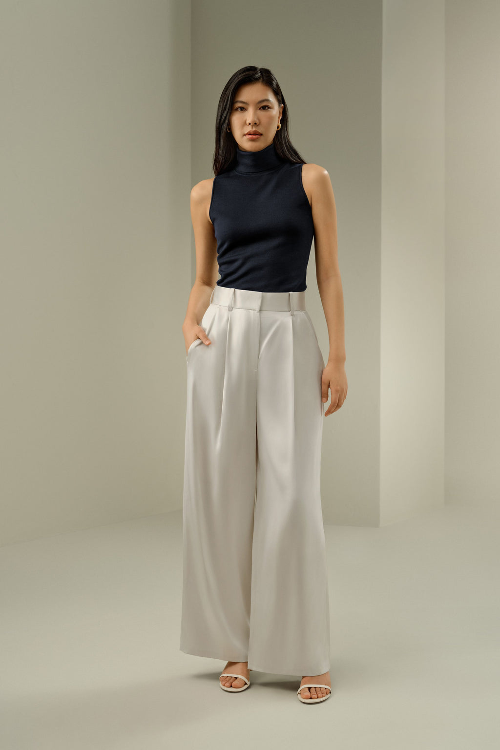 High-Waisted Wide Leg Dense Silk Pants