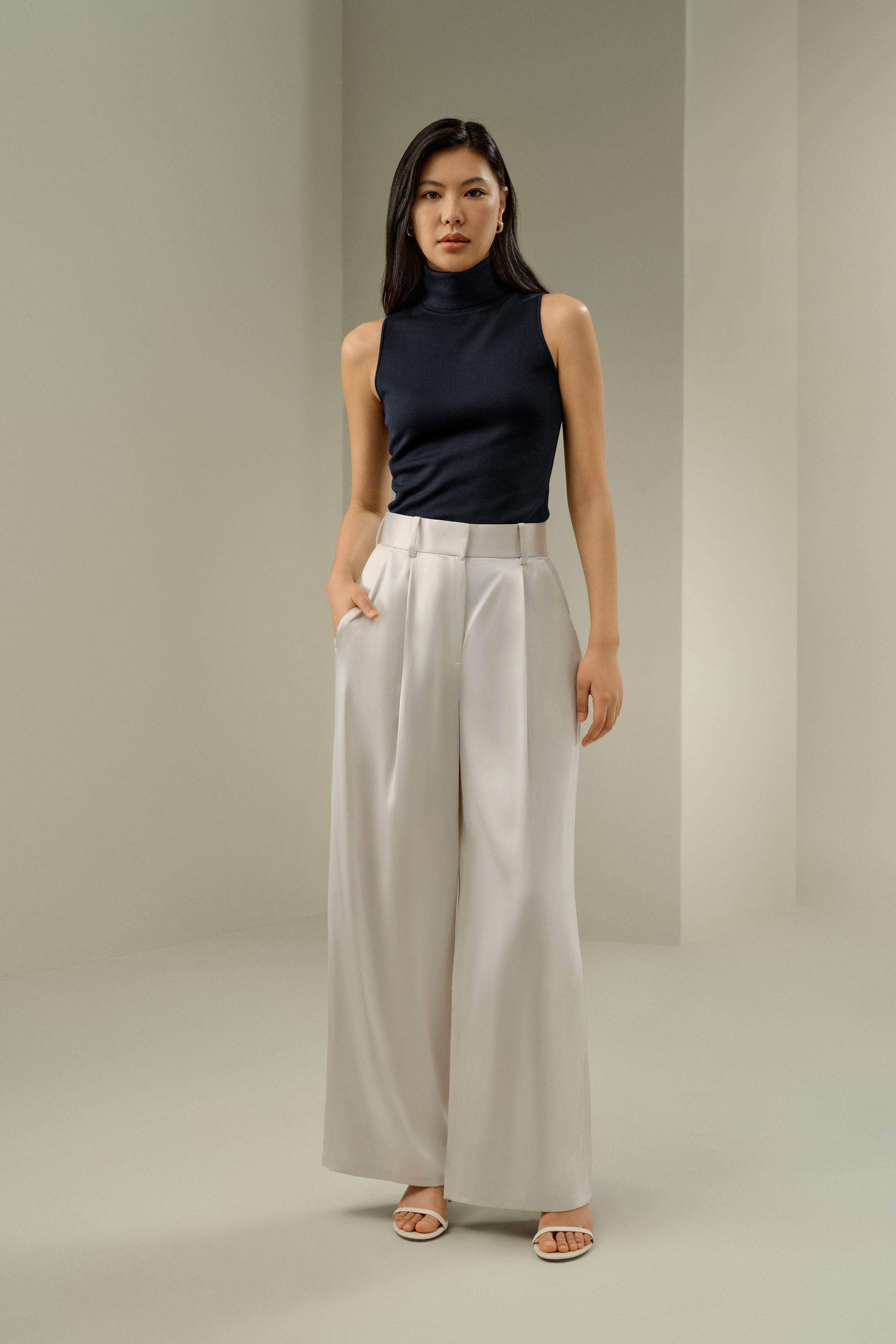 High-Waisted Wide Leg Dense Silk Pants