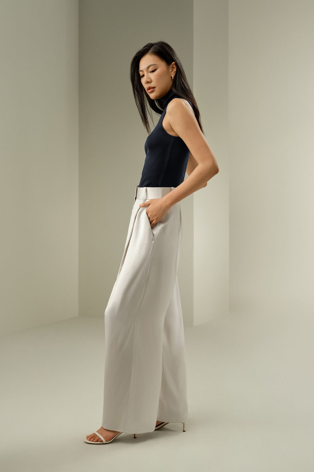 High-Waisted Wide Leg Dense Silk Pants