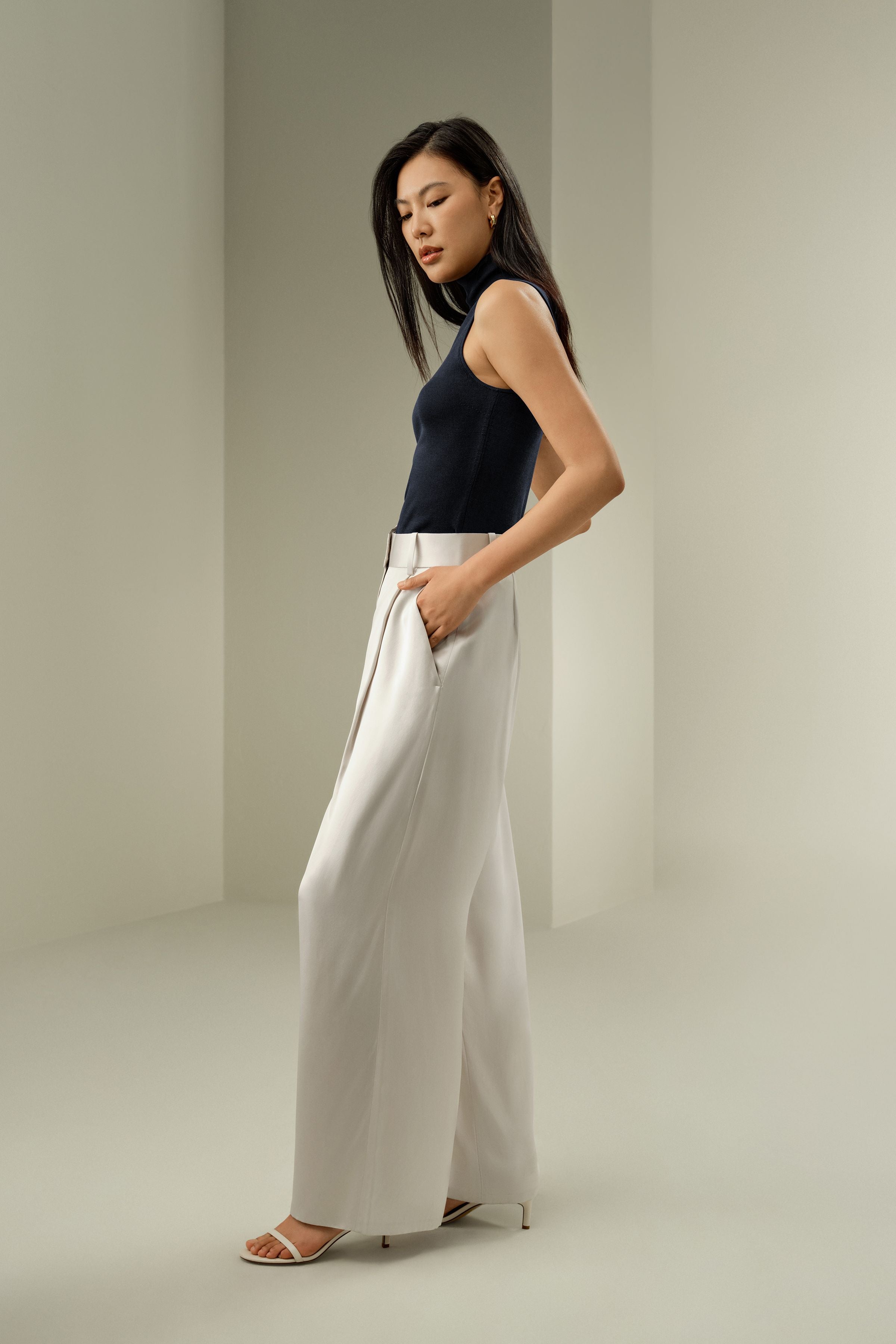 High-Waisted Wide Leg Dense Silk Pants