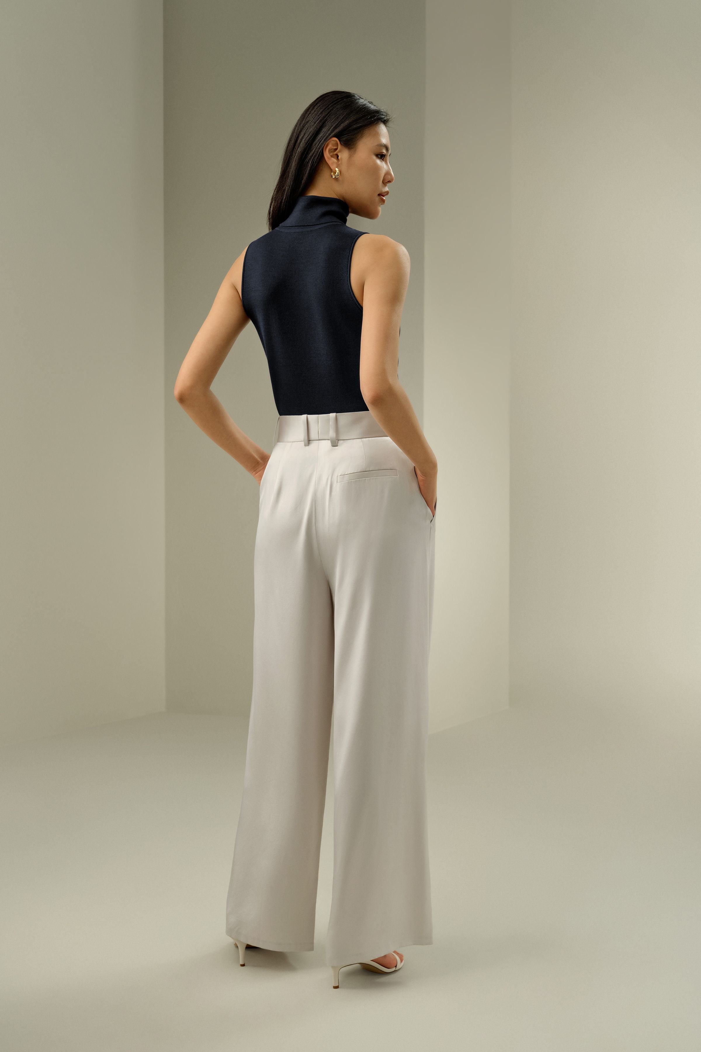 High-Waisted Wide Leg Dense Silk Pants