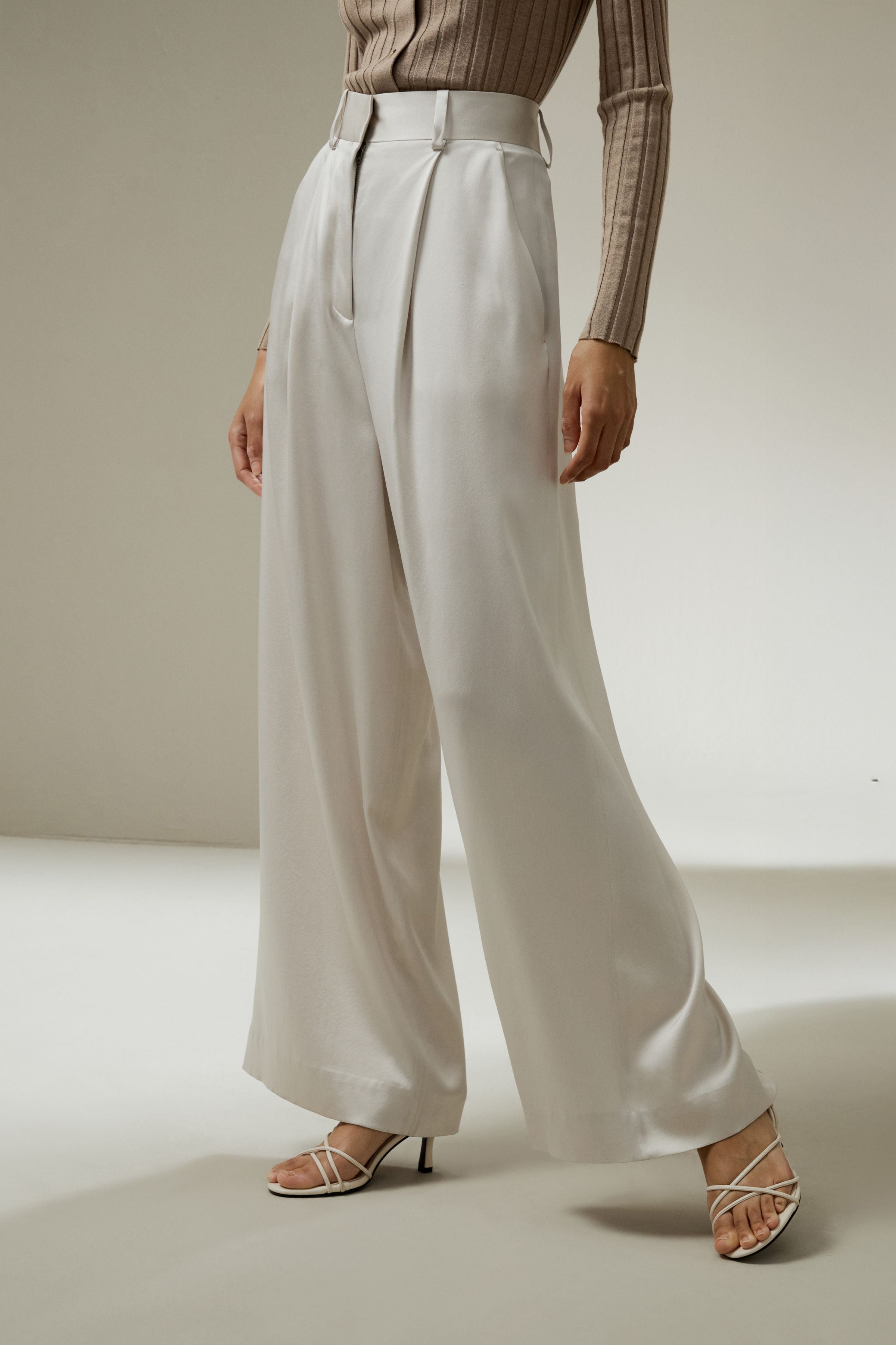 High-Waisted Wide Leg Dense Silk Pants