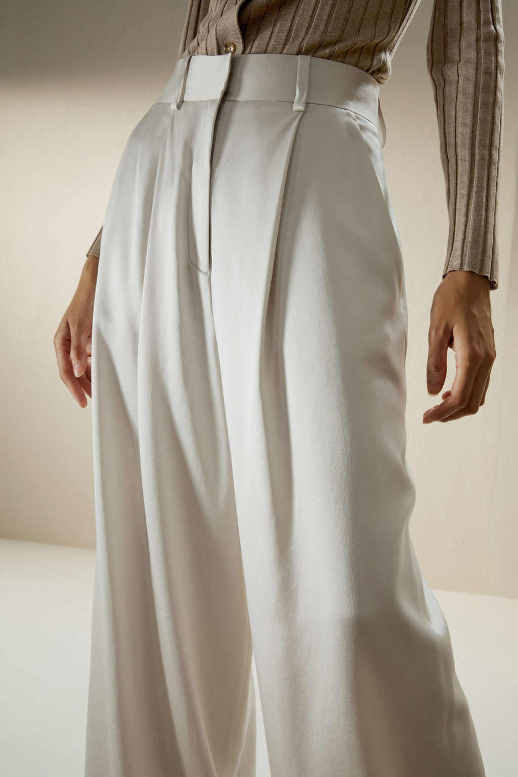 High-Waisted Wide Leg Dense Silk Pants