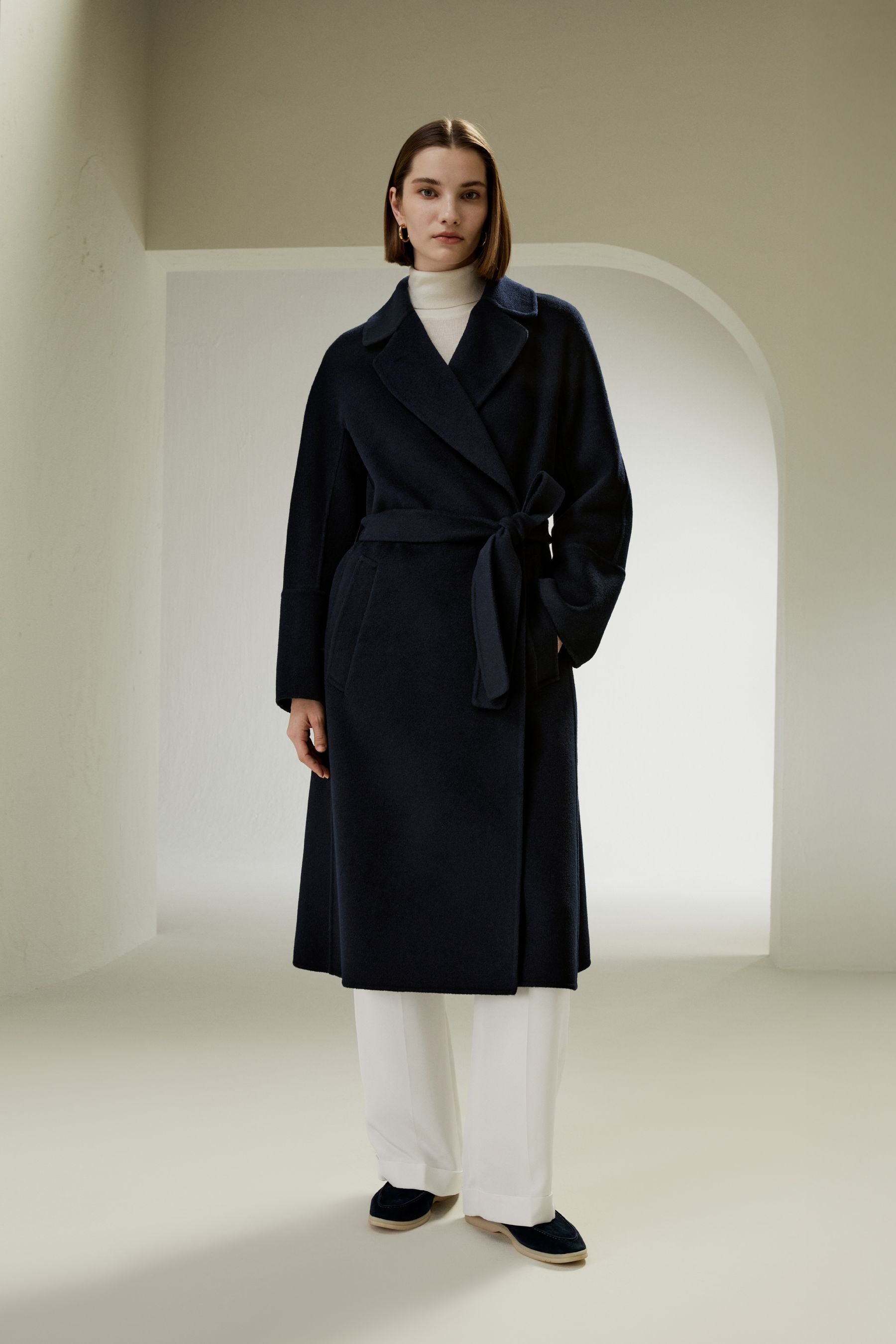 Double-faced Wool-blend Robe Coat