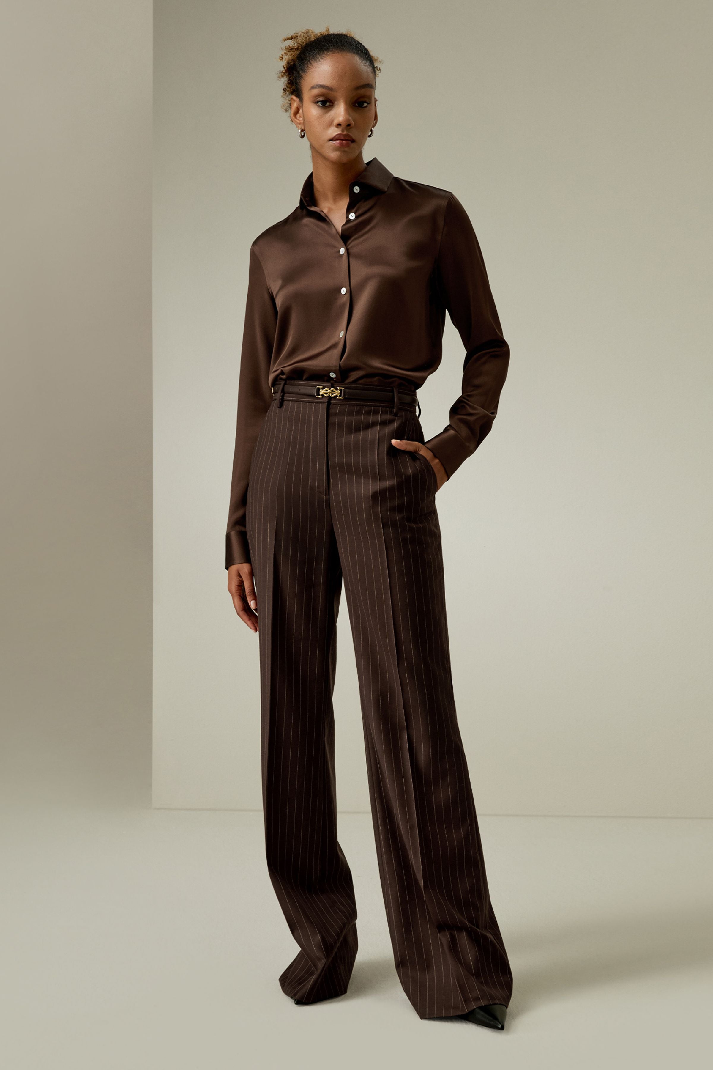 Pinstriped high-rise straight pants
