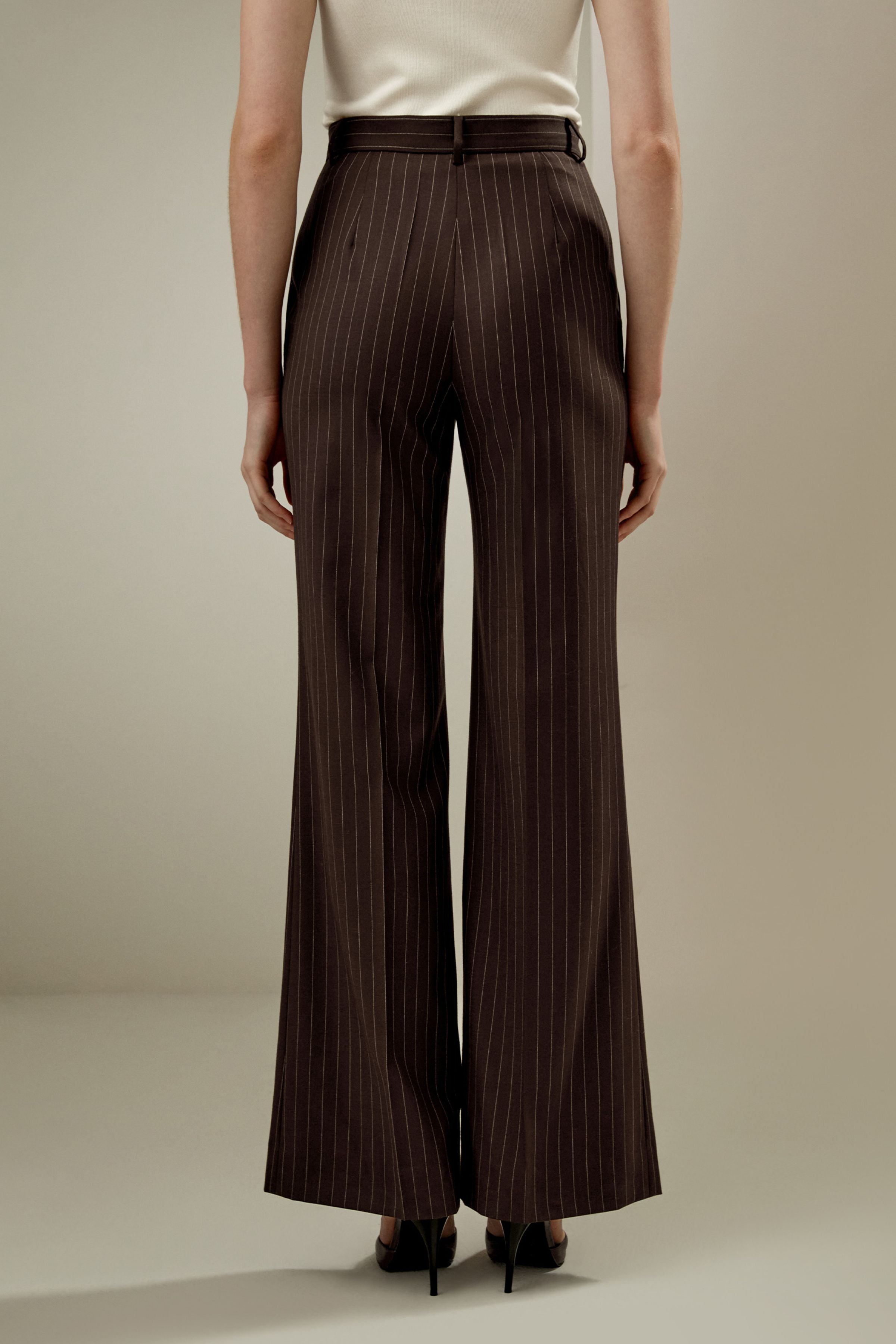 Pinstriped high-rise straight pants