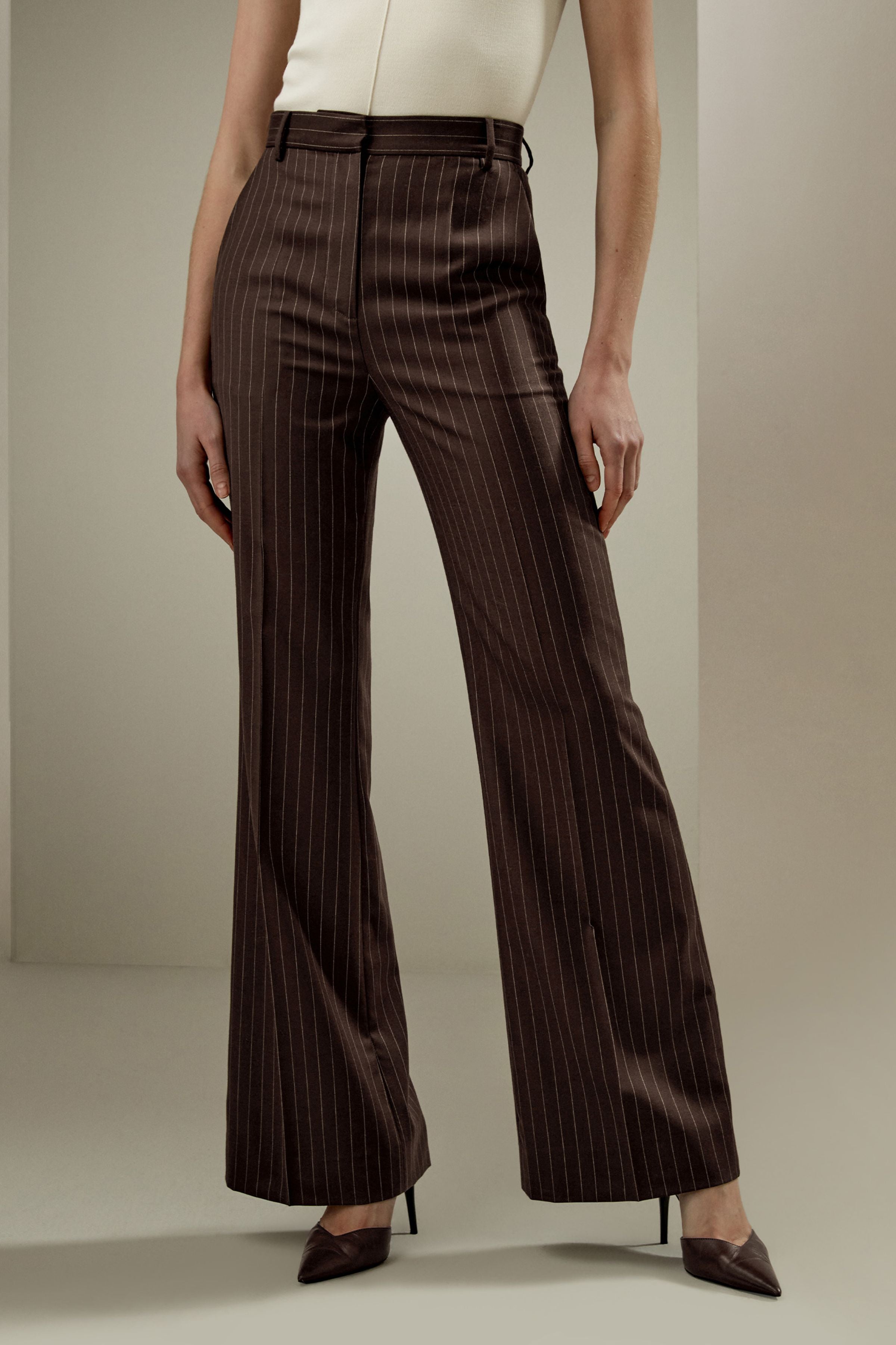 Pinstriped high-rise straight pants