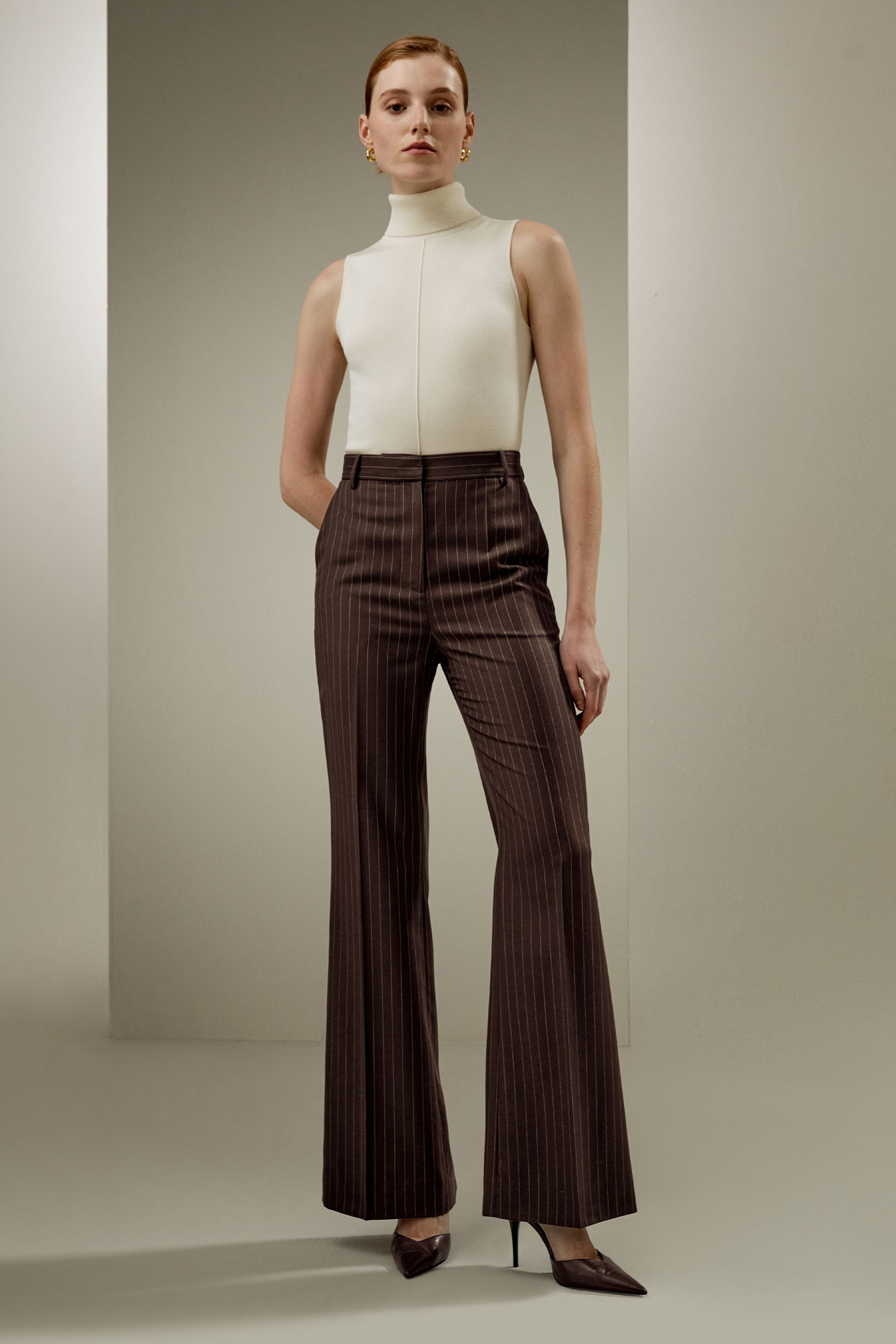 Pinstriped high-rise straight pants