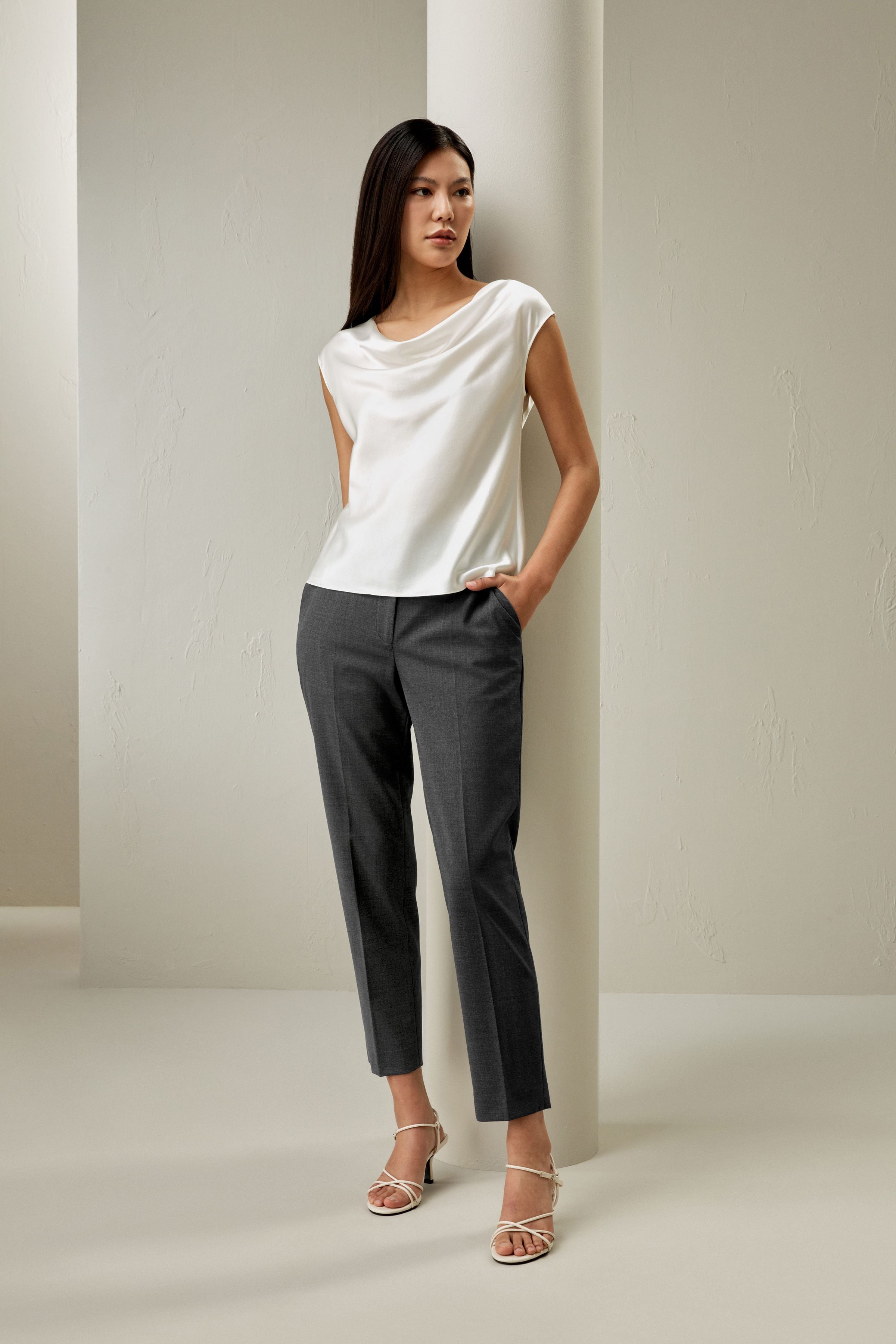 Silk Charmeuse Cowl Neck Top