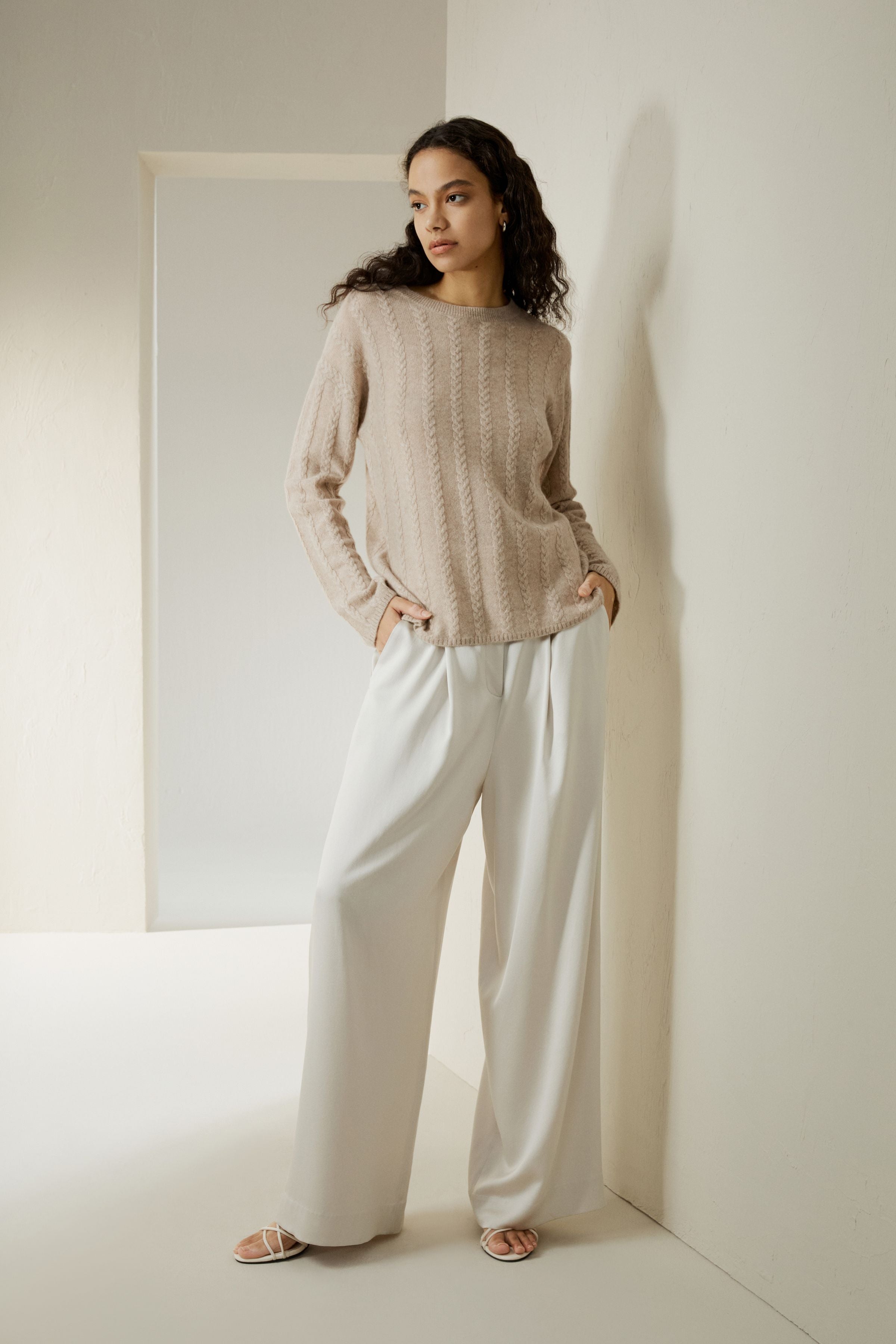 Semi-Sheer Cable-knit Cashmere Sweater