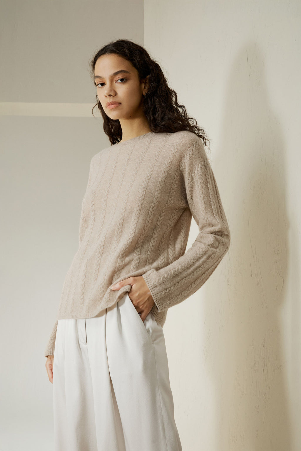 Semi-Sheer Cable-knit Cashmere Sweater