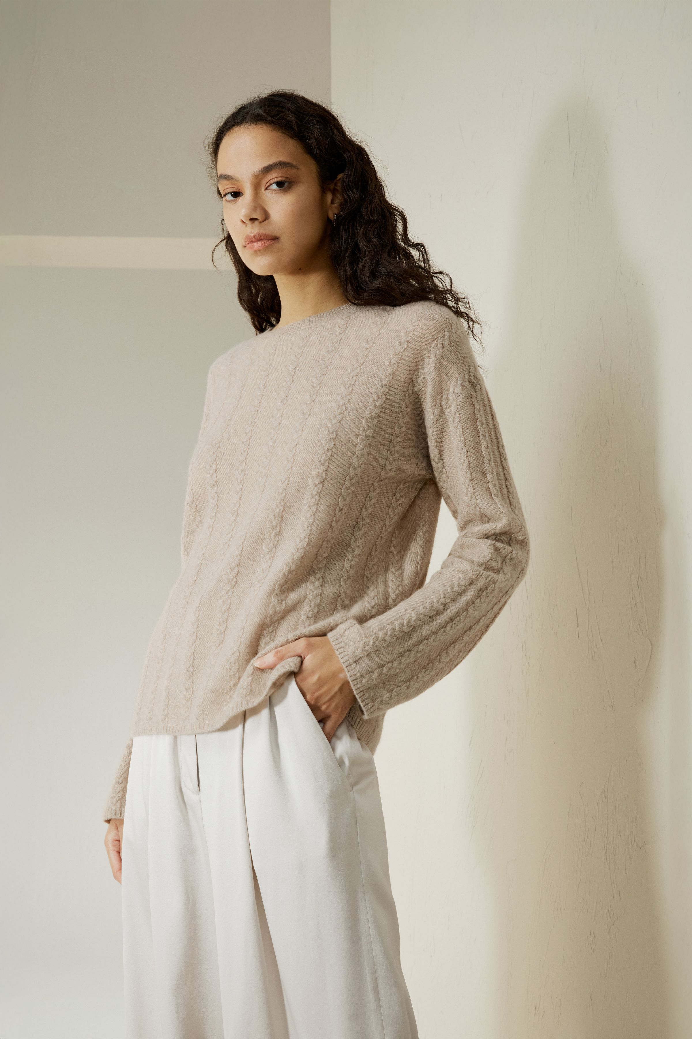 Semi-Sheer Cable-knit Cashmere Sweater