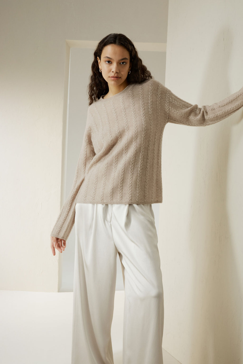 Semi-Sheer Cable-knit Cashmere Sweater