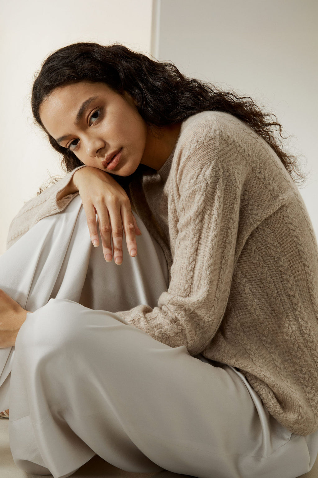 Semi-Sheer Cable-knit Cashmere Sweater